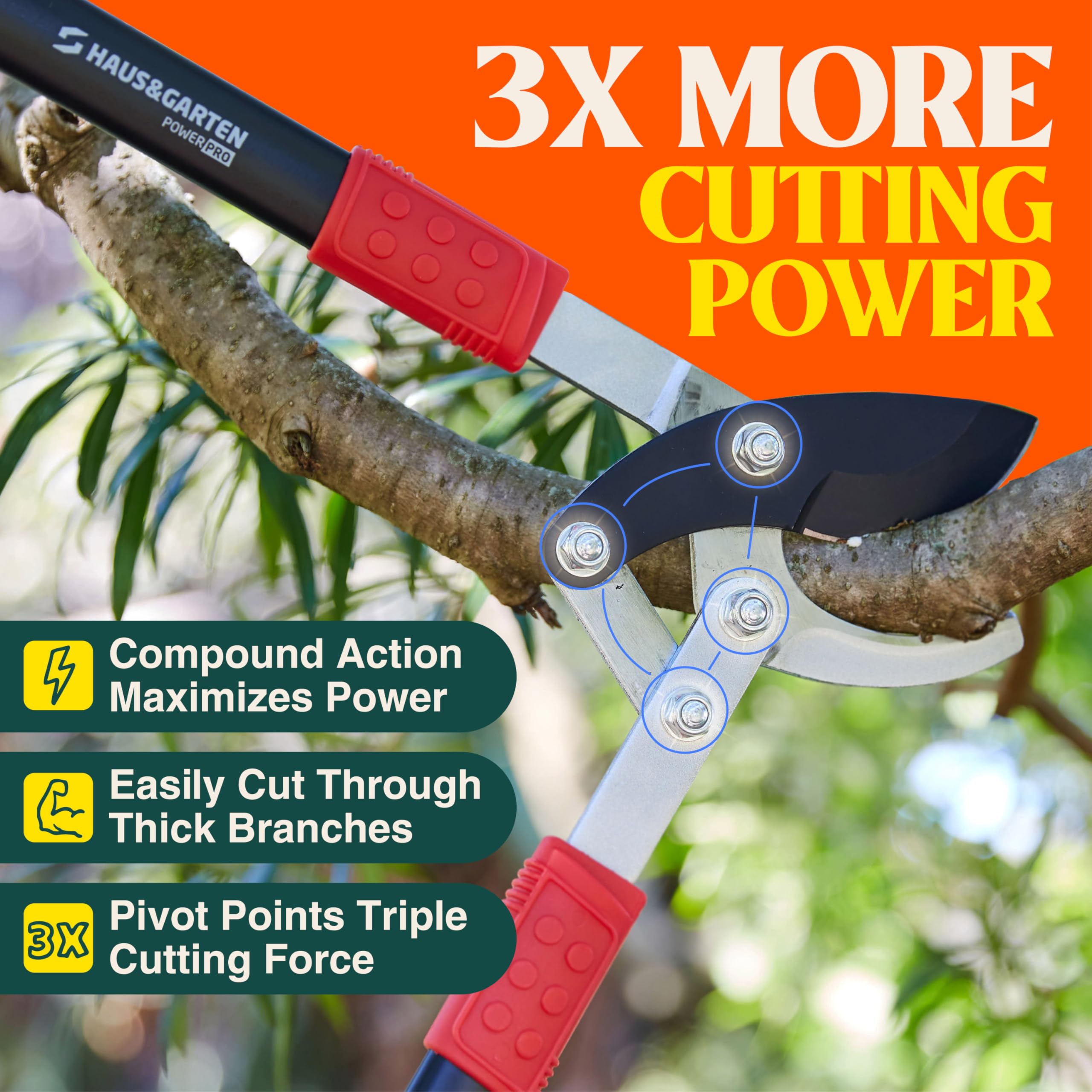 Haus & Garten PowerPRO loppers ergonomic handles for comfortable pruning sessions.