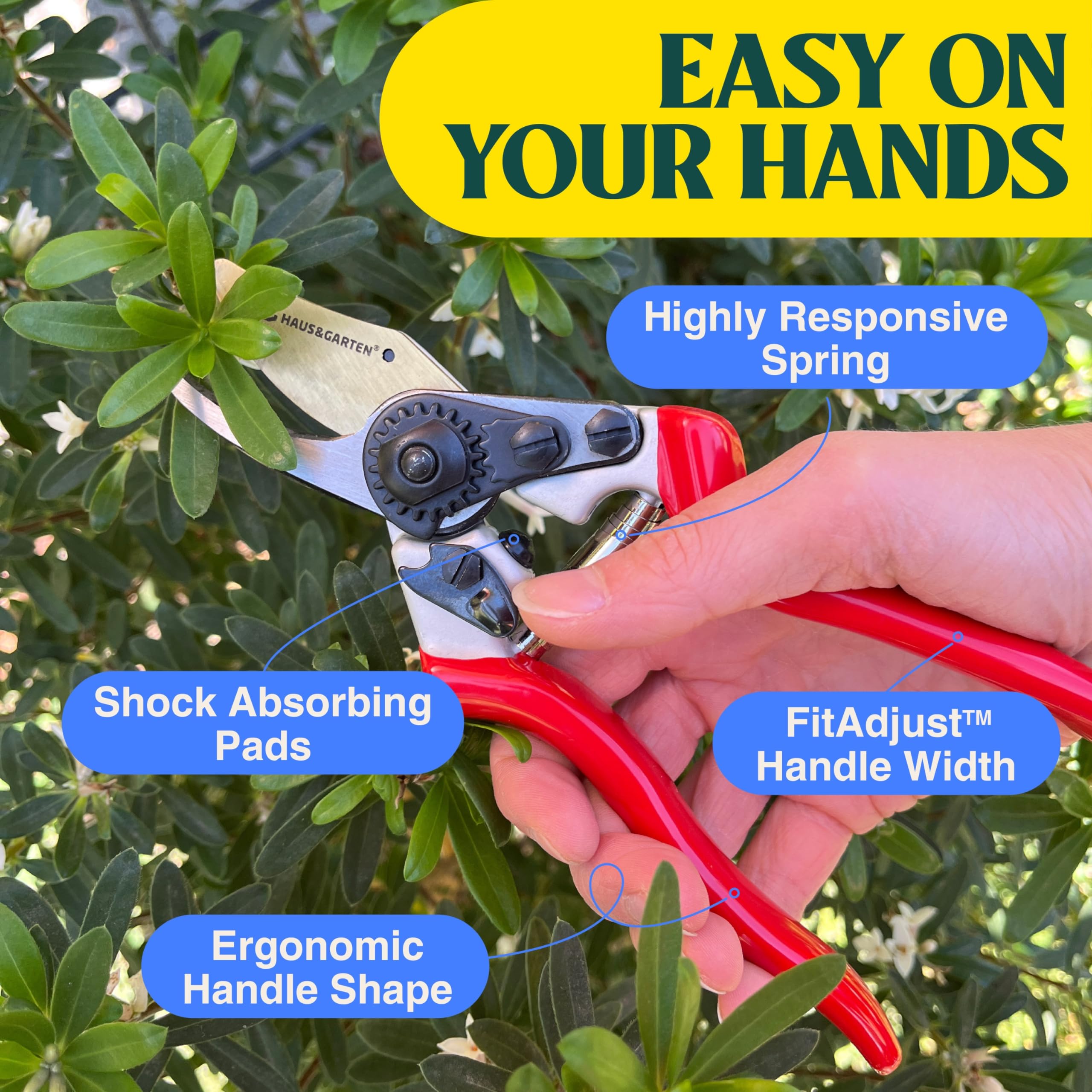 Haus & Garten PrecisionPRO rust-resistant design supports outdoor pruning tasks.