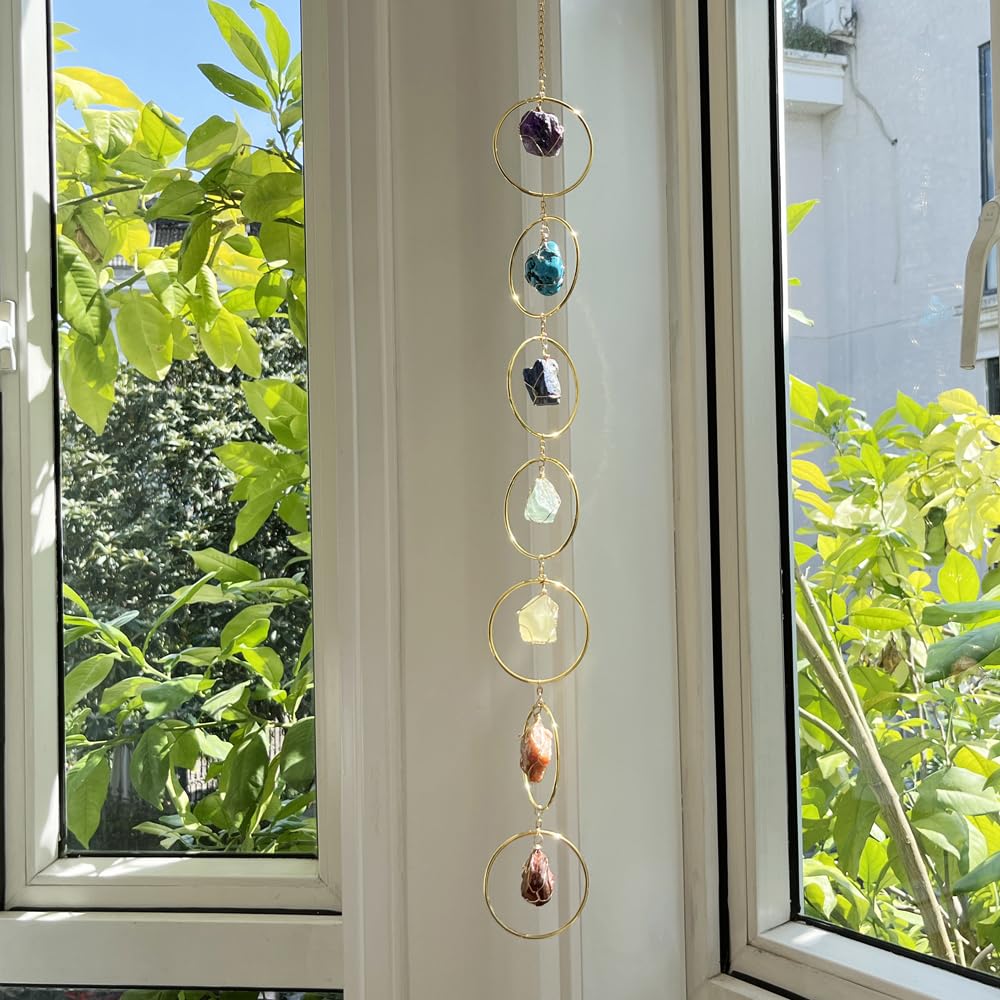 HausArtX wind chime featuring apatite adds vibrant light and creative energy to a meditation corner.