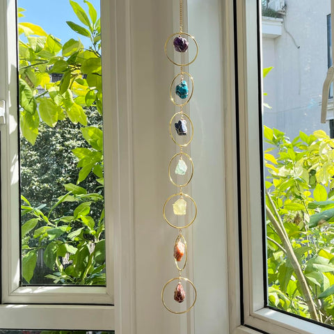 HausArtX wind chime featuring apatite adds vibrant light and creative energy to a meditation corner.