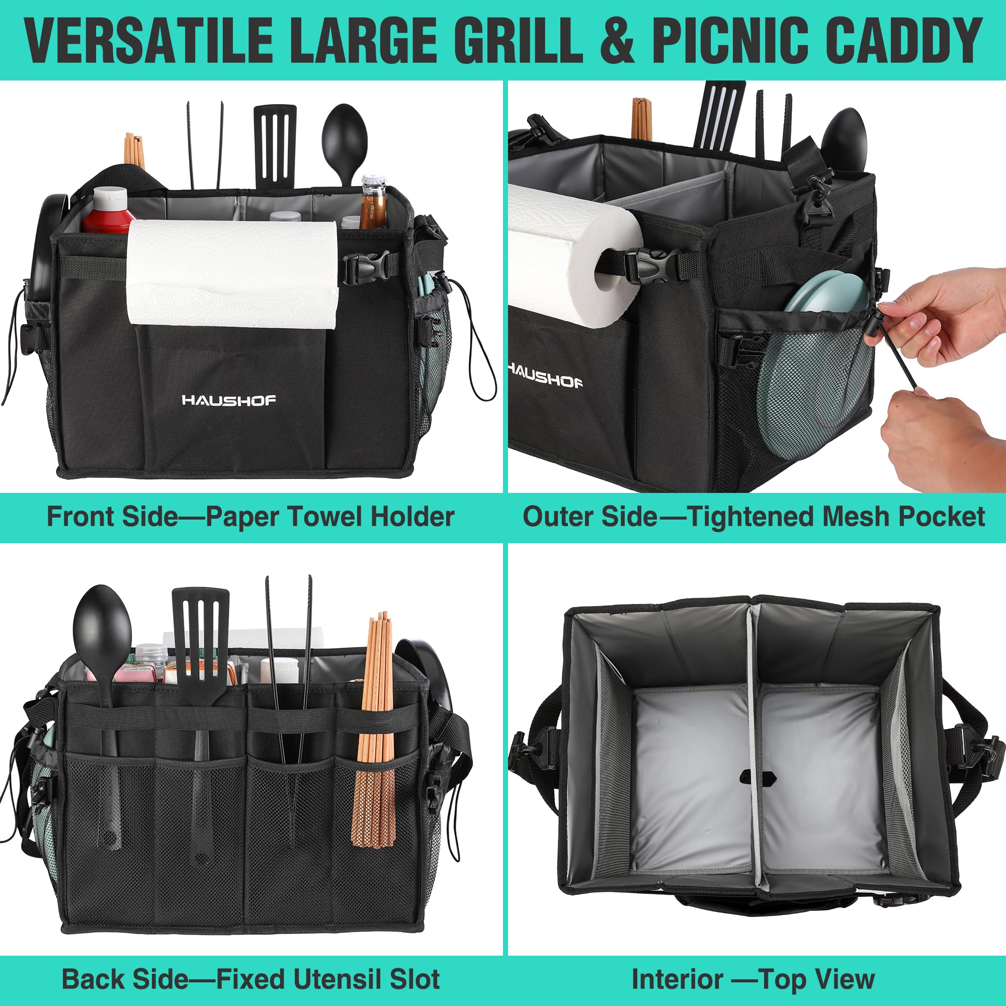 HAUSHOF front logo pocket storage for small essentials during grilling.