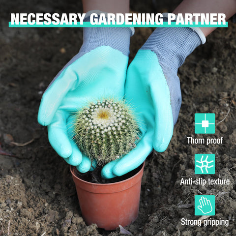 HAUSHOF nitrile-palm coating improves grip during gardening tasks.