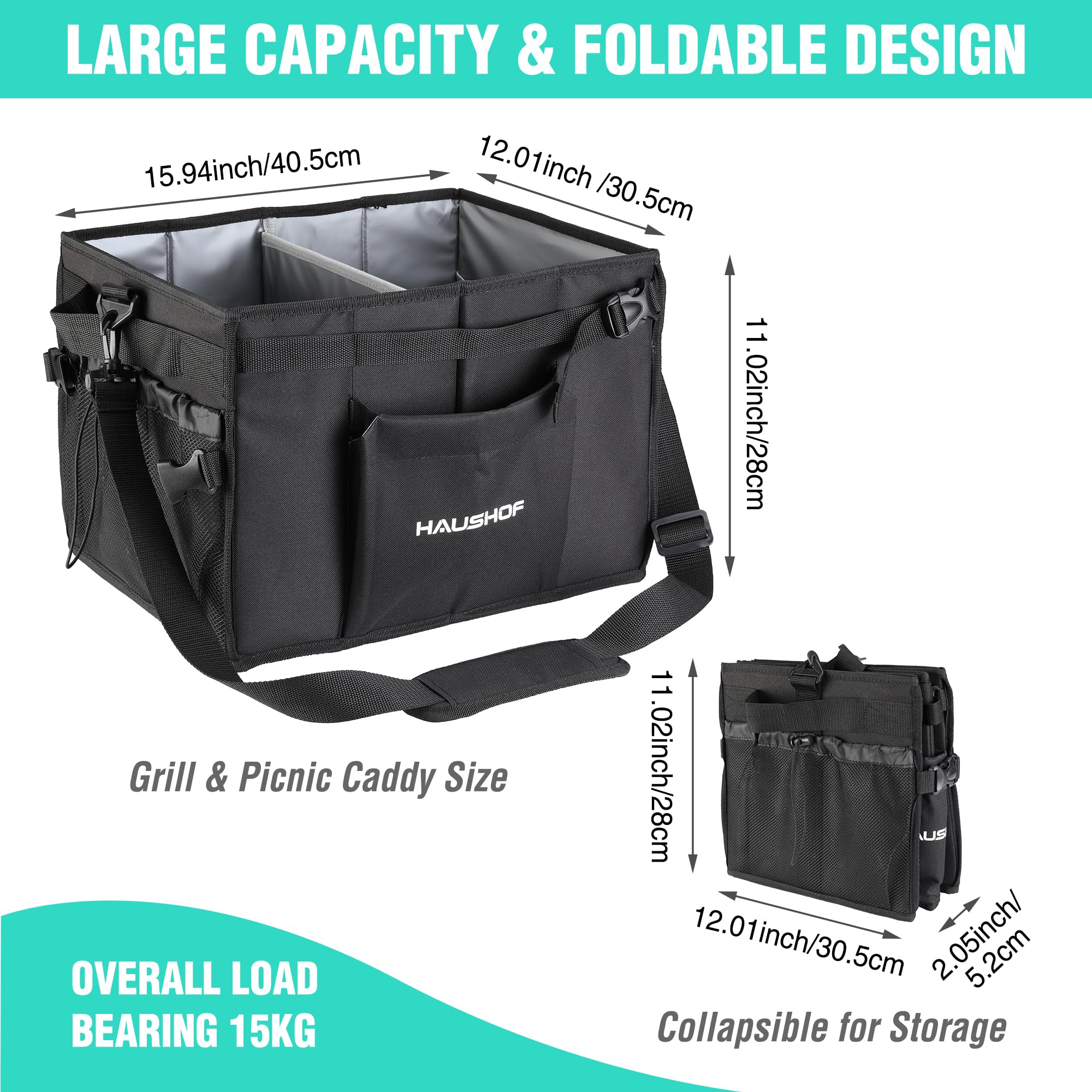 HAUSHOF grill caddy folded for compact storage after outdoor dining.