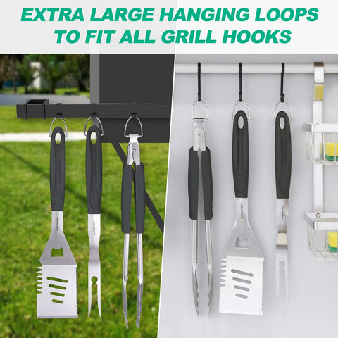 HAUSHOF hanging loops design ideal for organized storage on your grill station.