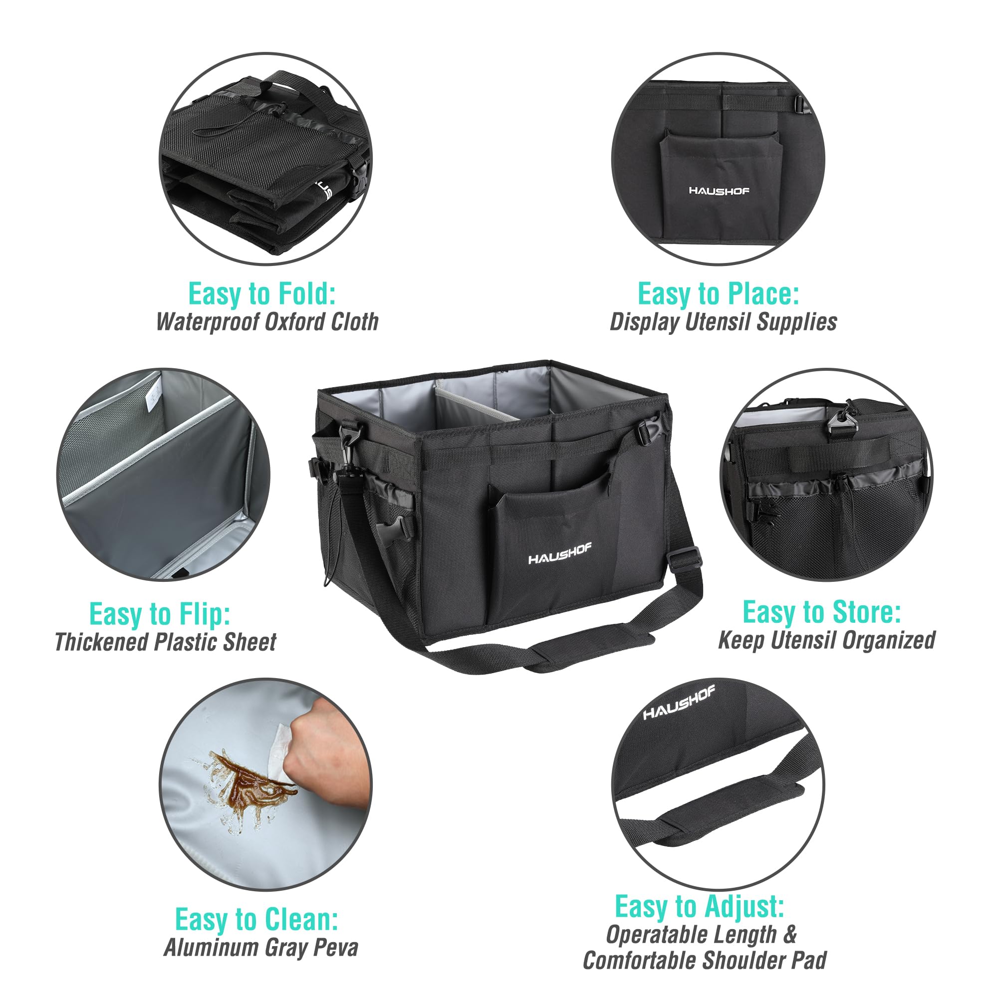 HAUSHOF interior mesh pockets organize condiments and cups for easy access.