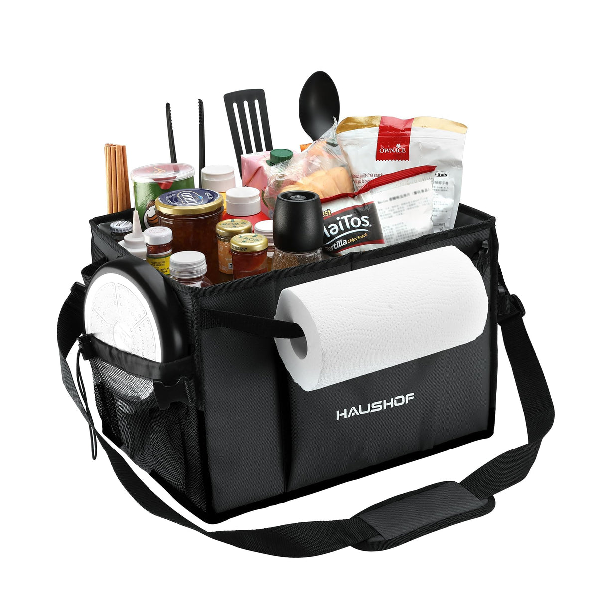 HAUSHOF grill caddy opened to reveal two spacious interiors for large items.