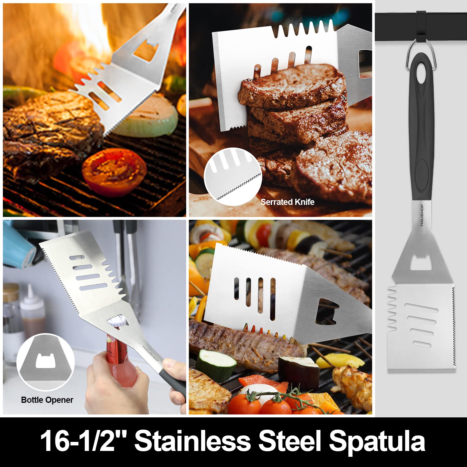 HAUSHOF grill fork with curved tines for secure turning.