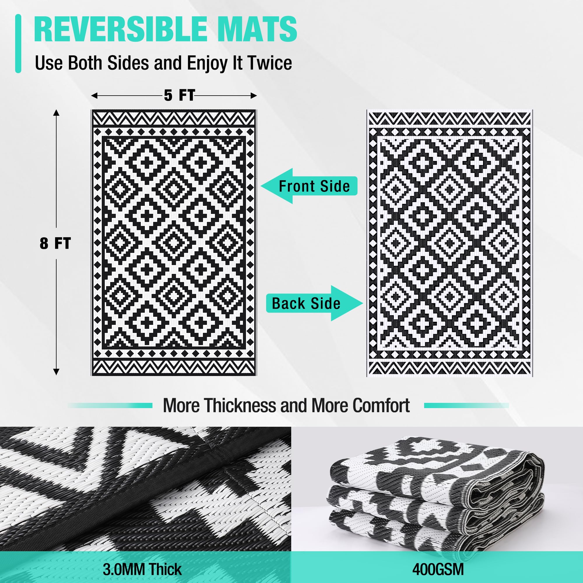 HAUSHOF outdoor rug reversible design offering two styles for versatile decor