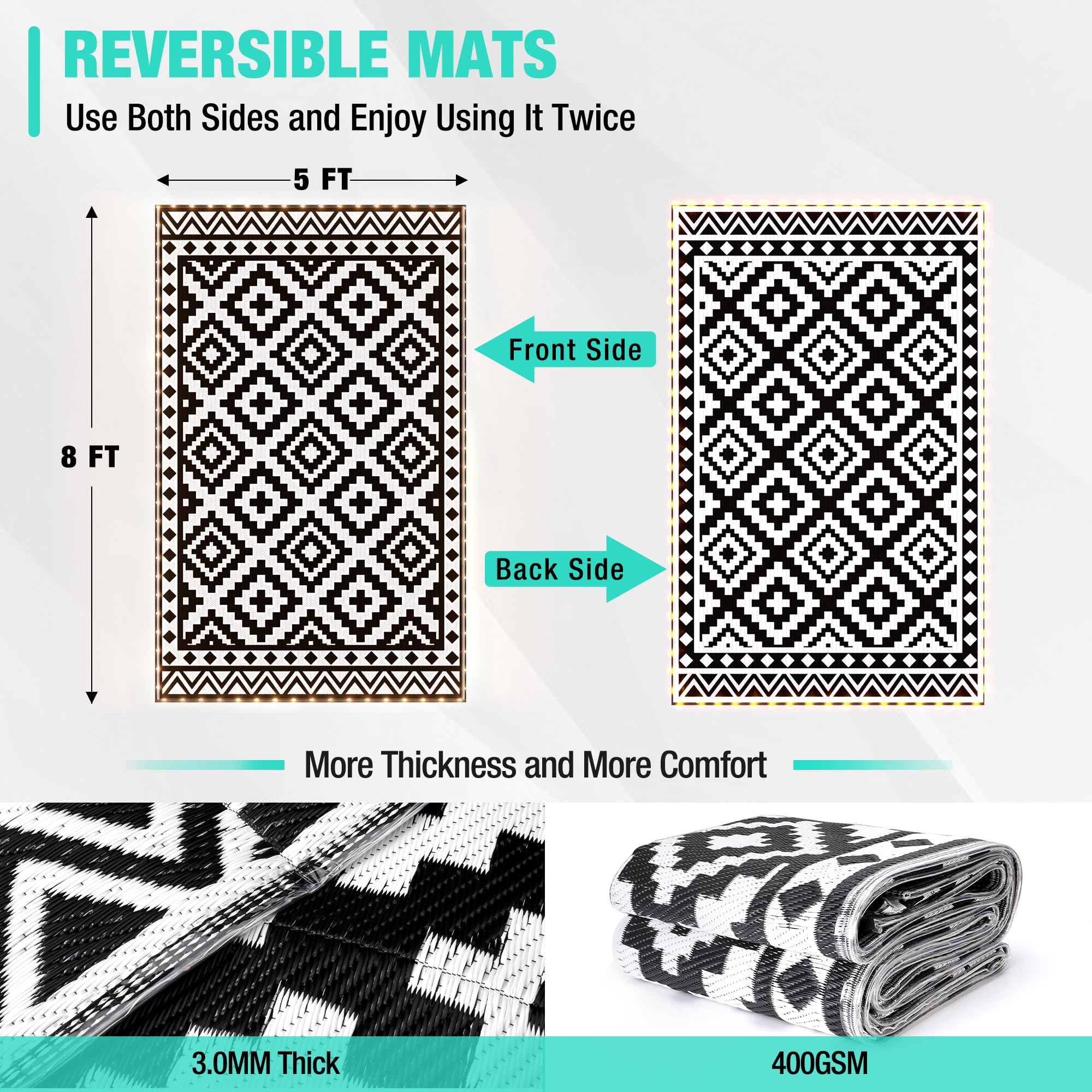 Haushof reversible plastic straw rug adding soft comfort underfoot.