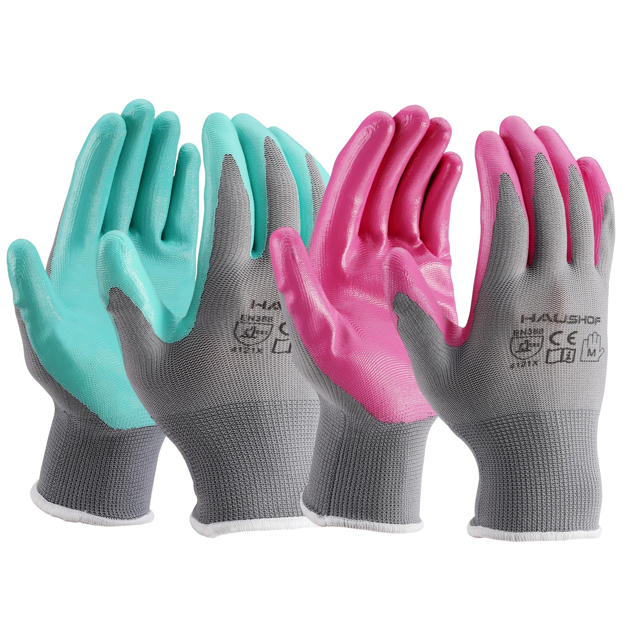 HAUSHOF women's garden gloves with nitrile palm for durable grip during pruning.