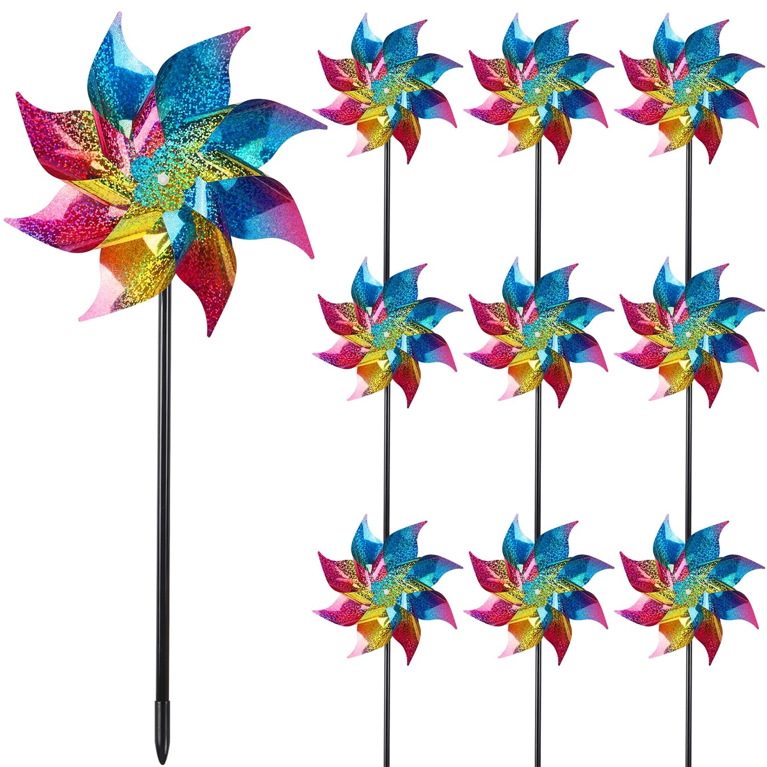 Hausse rainbow pinwheels 10-pack ready to install for yard visibility and deterrence.