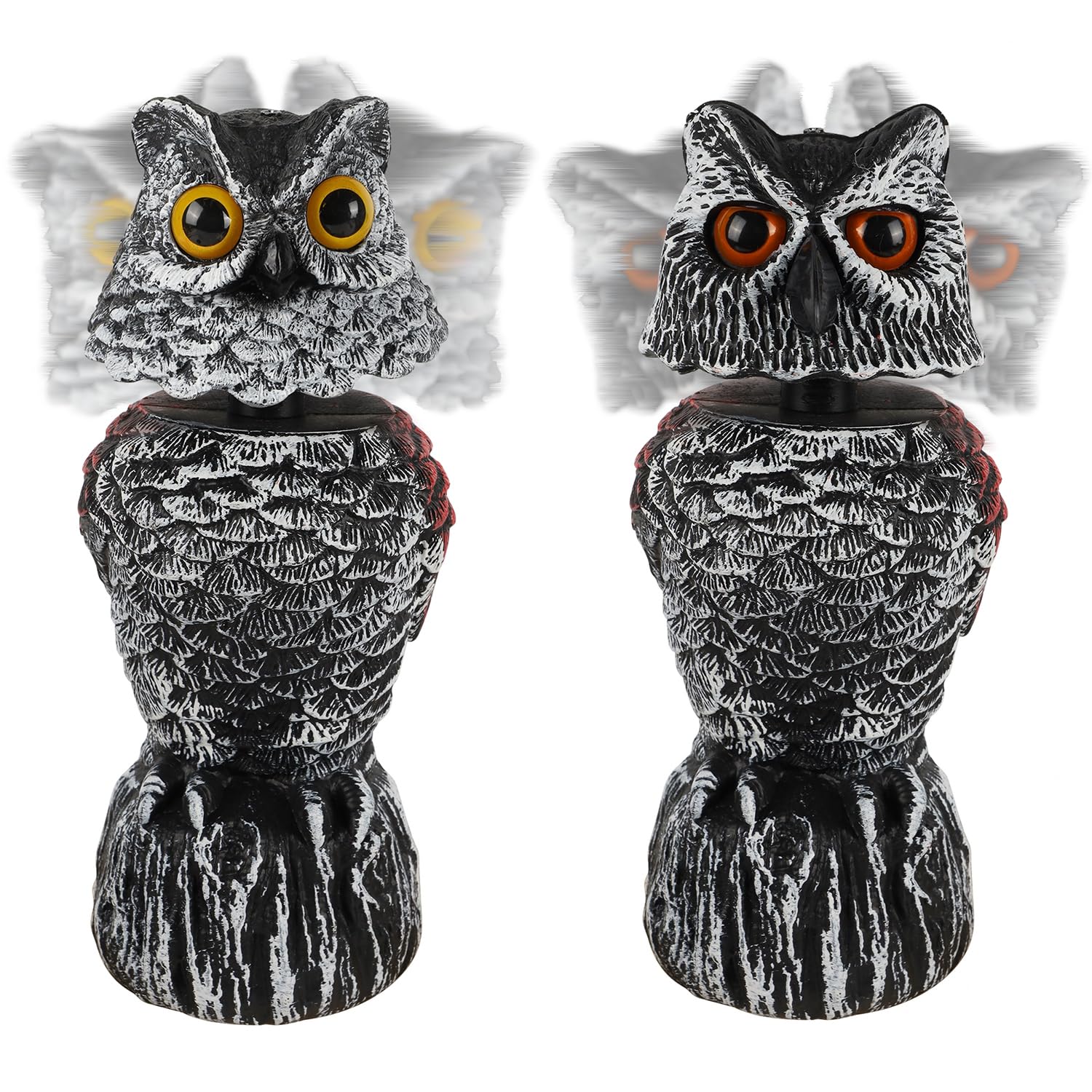 Hausse 2 pack horned owl decoys deter birds in gardens with lifelike sway