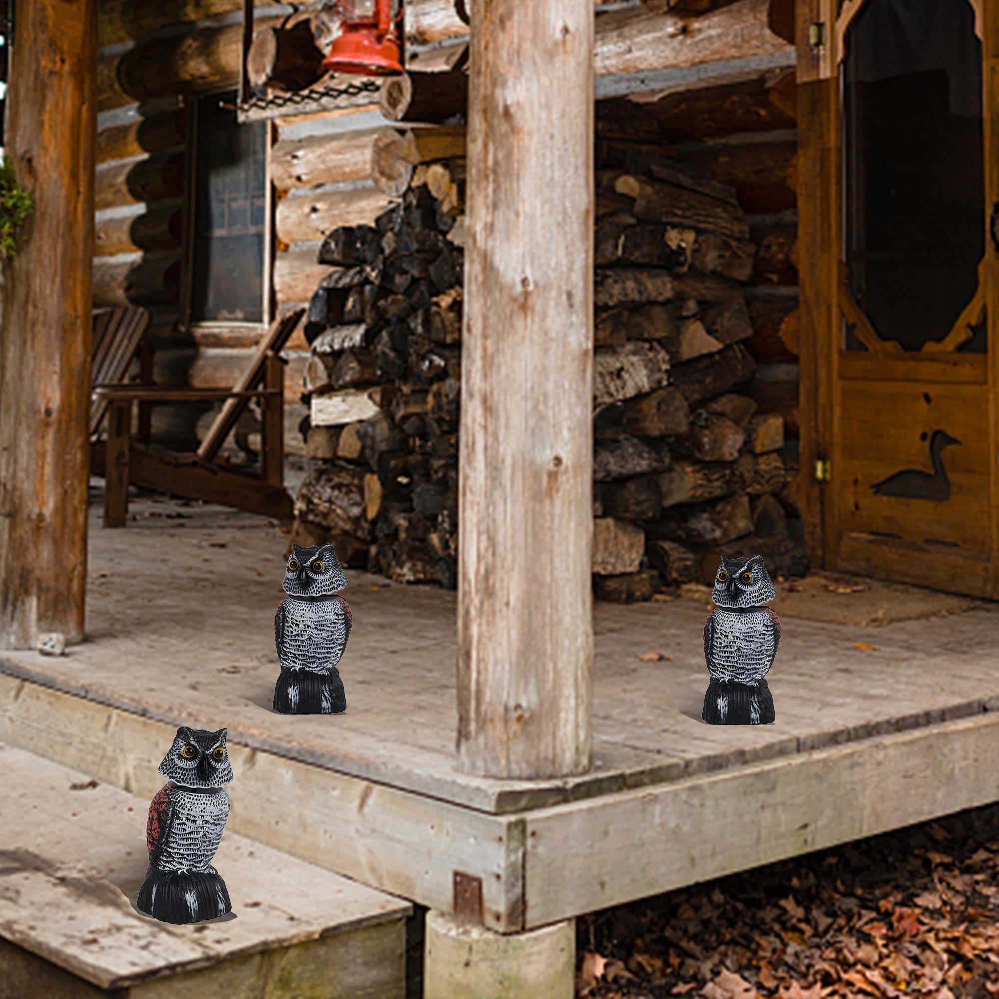 Hausse decorative owl decoy with spring movement creates lifelike deterrence.