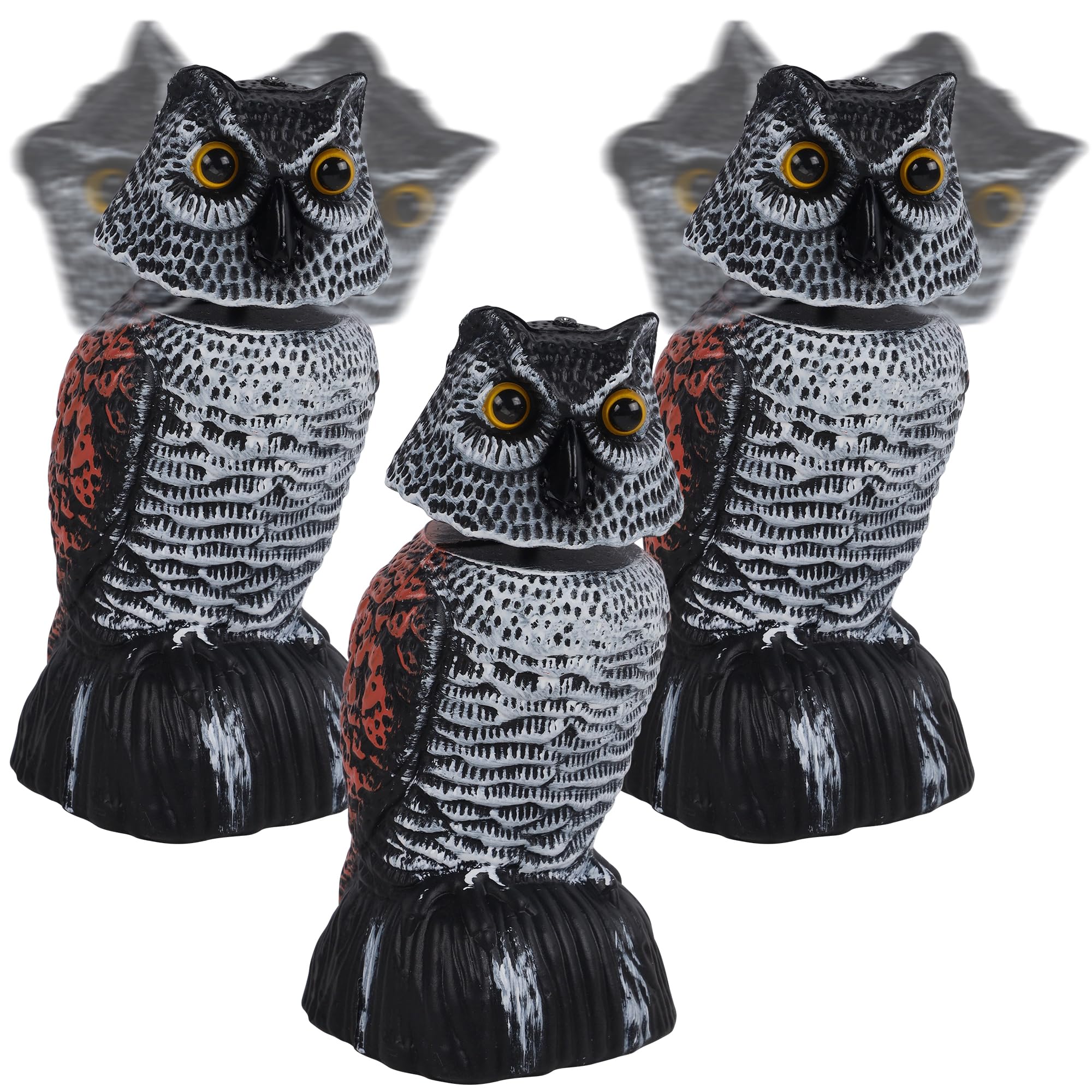 Hausse mini owl decoy with wagging head deters garden birds.