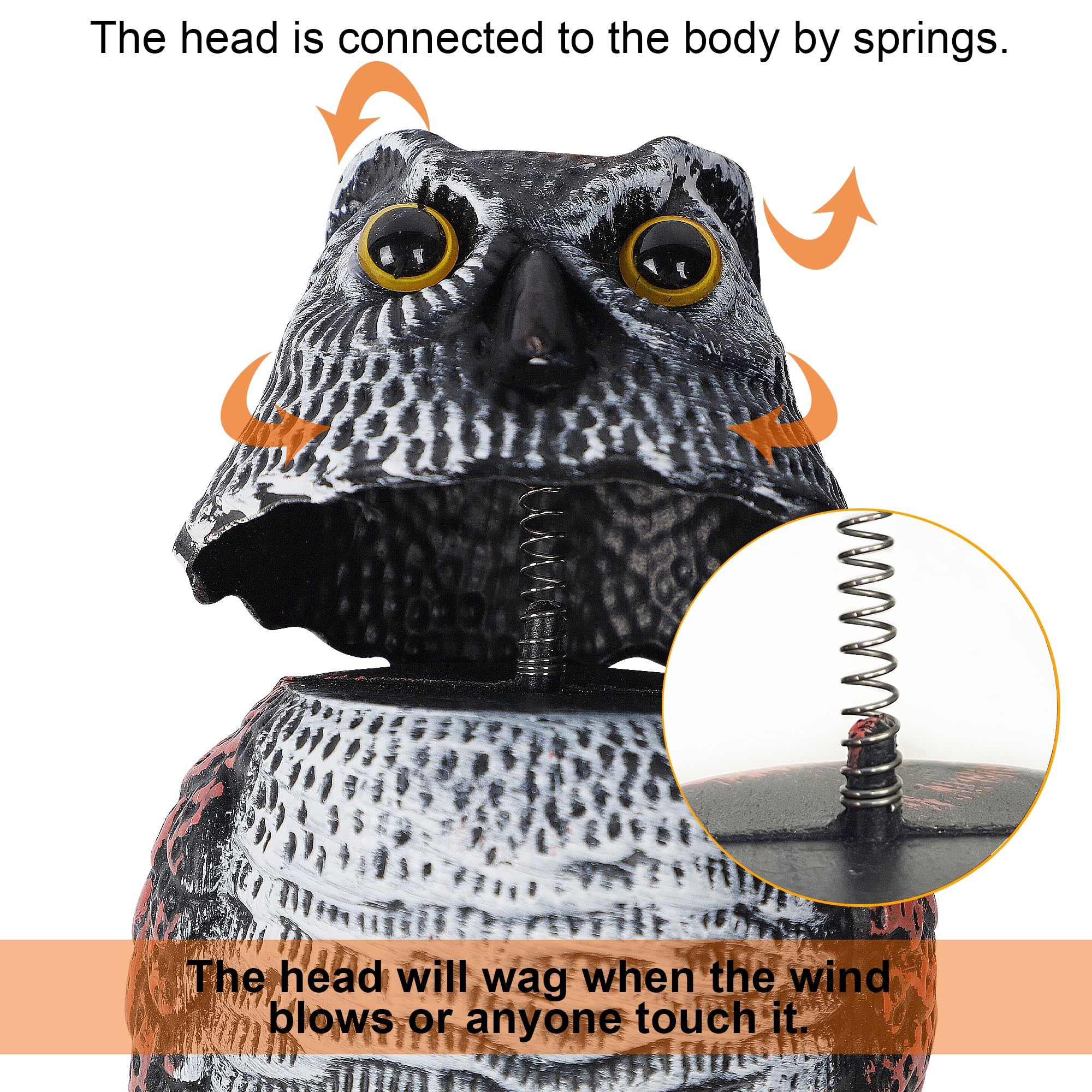 Hausse wagging-head owl decoy on stake deters outdoor pests.
