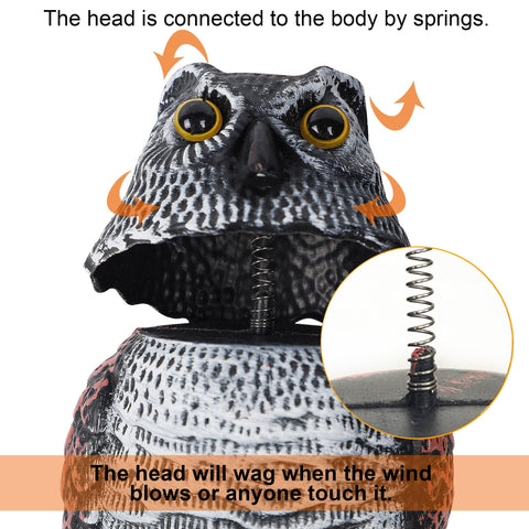 Hausse wagging-head owl decoy on stake deters outdoor pests.