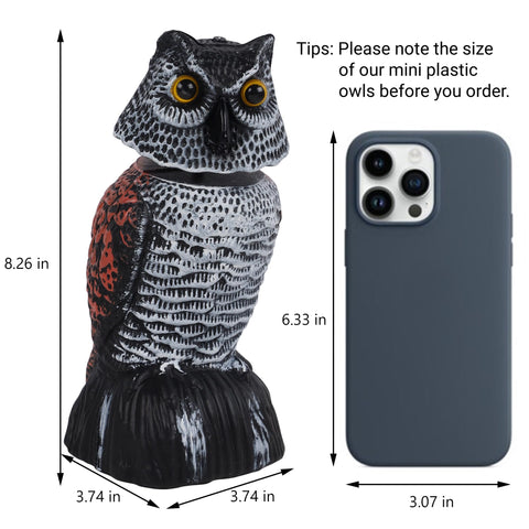 Hausse horned owl sculpture deters birds with realistic features.