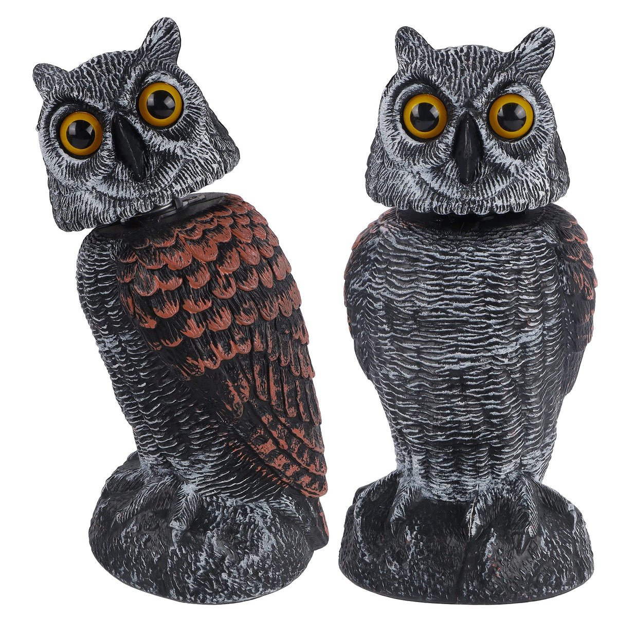 Hausse fake owl decoy with rotating head for outdoor bird deterrence.