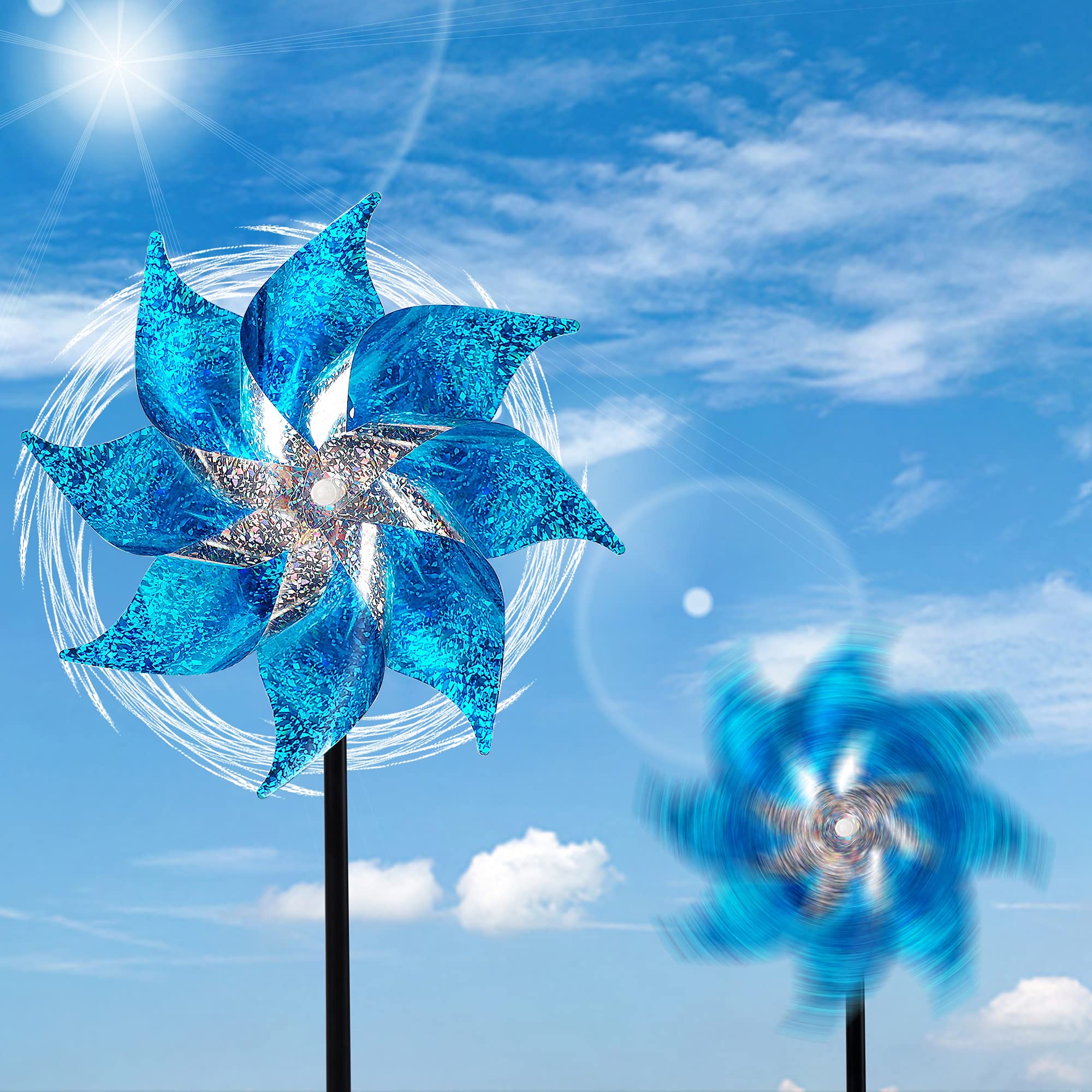 Hausse garden decor pinwheels stand 18.5 inches tall in the yard.