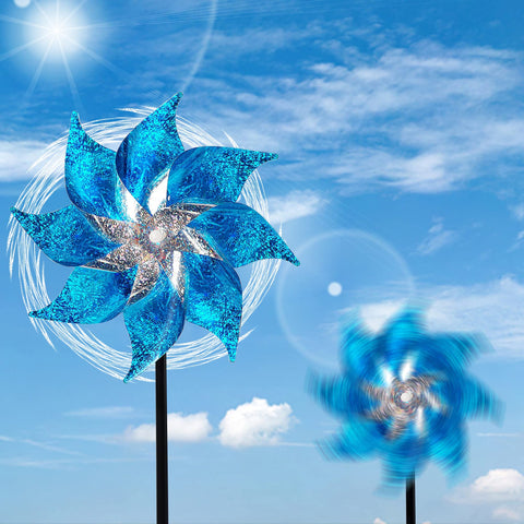 Hausse garden decor pinwheels stand 18.5 inches tall in the yard.
