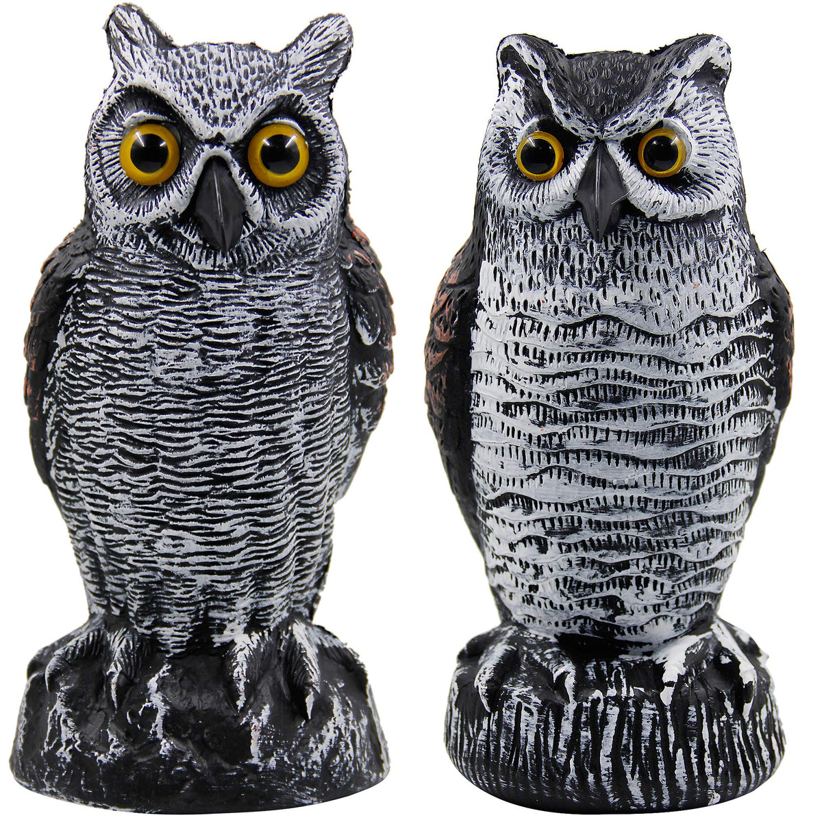 Hausse horned owl decoy stands 10.5 inches to deter birds in outdoor spaces.