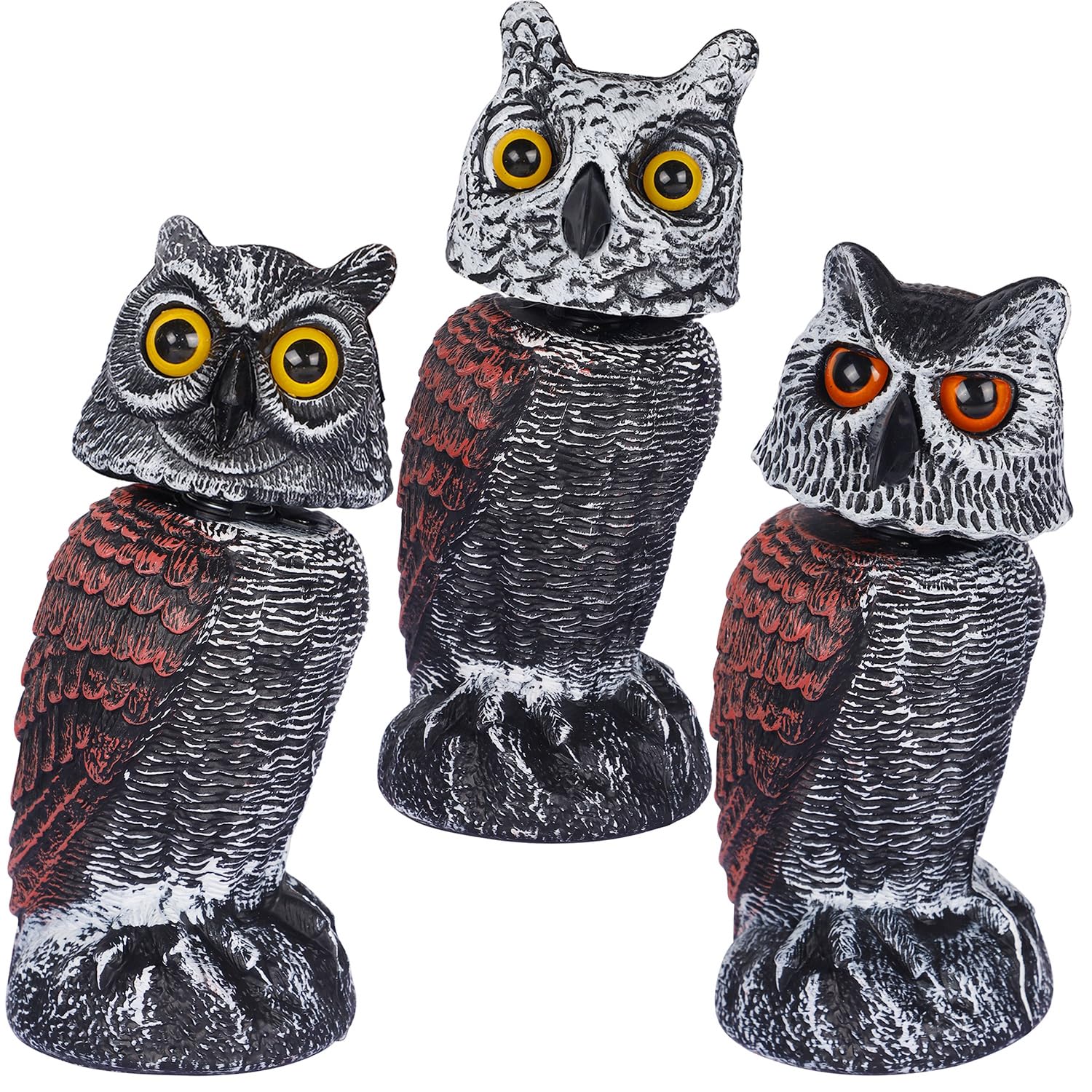 Hausse horned owl decoy in a 3-pack deters garden birds with lifelike silhouette.