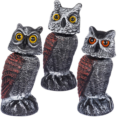 Hausse horned owl decoy in a 3-pack deters garden birds with lifelike silhouette.