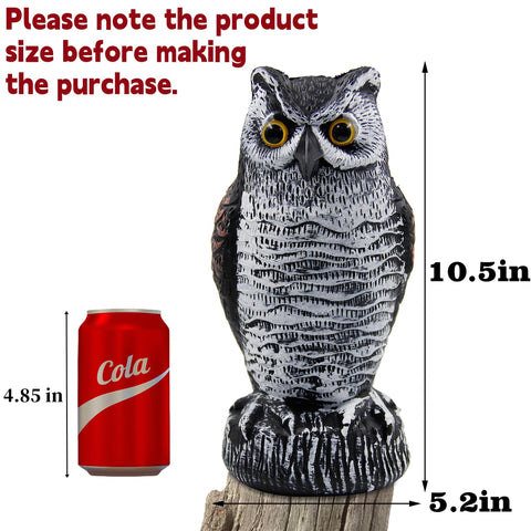 Hausse owl decoy close-up shows realistic eyes and beak for scare effect.