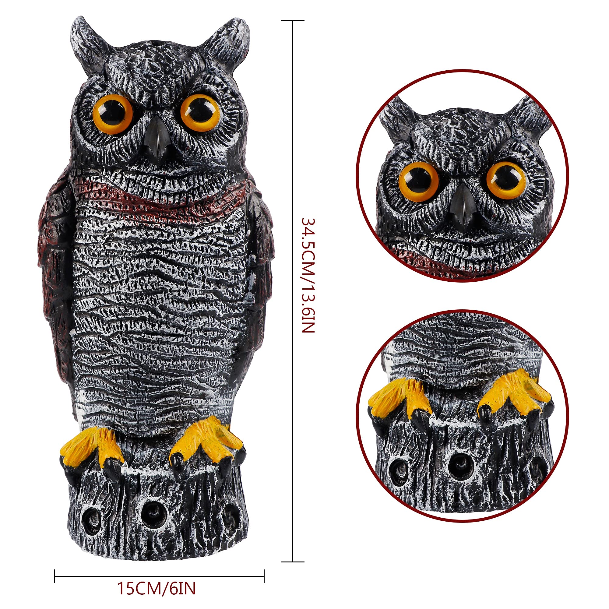 Hausse horned owl decoy close-up of realistic eyes and feathers.