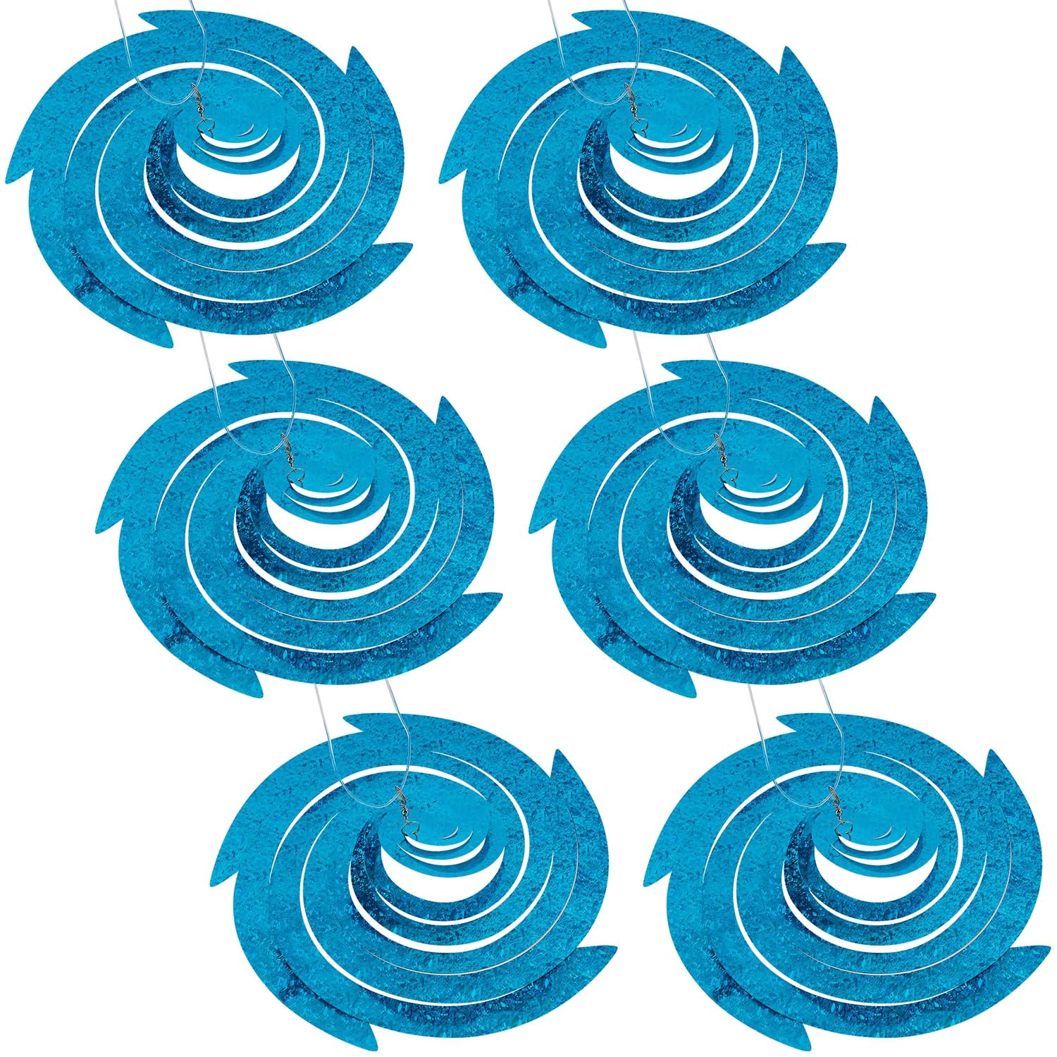 Hausse blue-silver spiral reflectors brighten sun and deter birds.