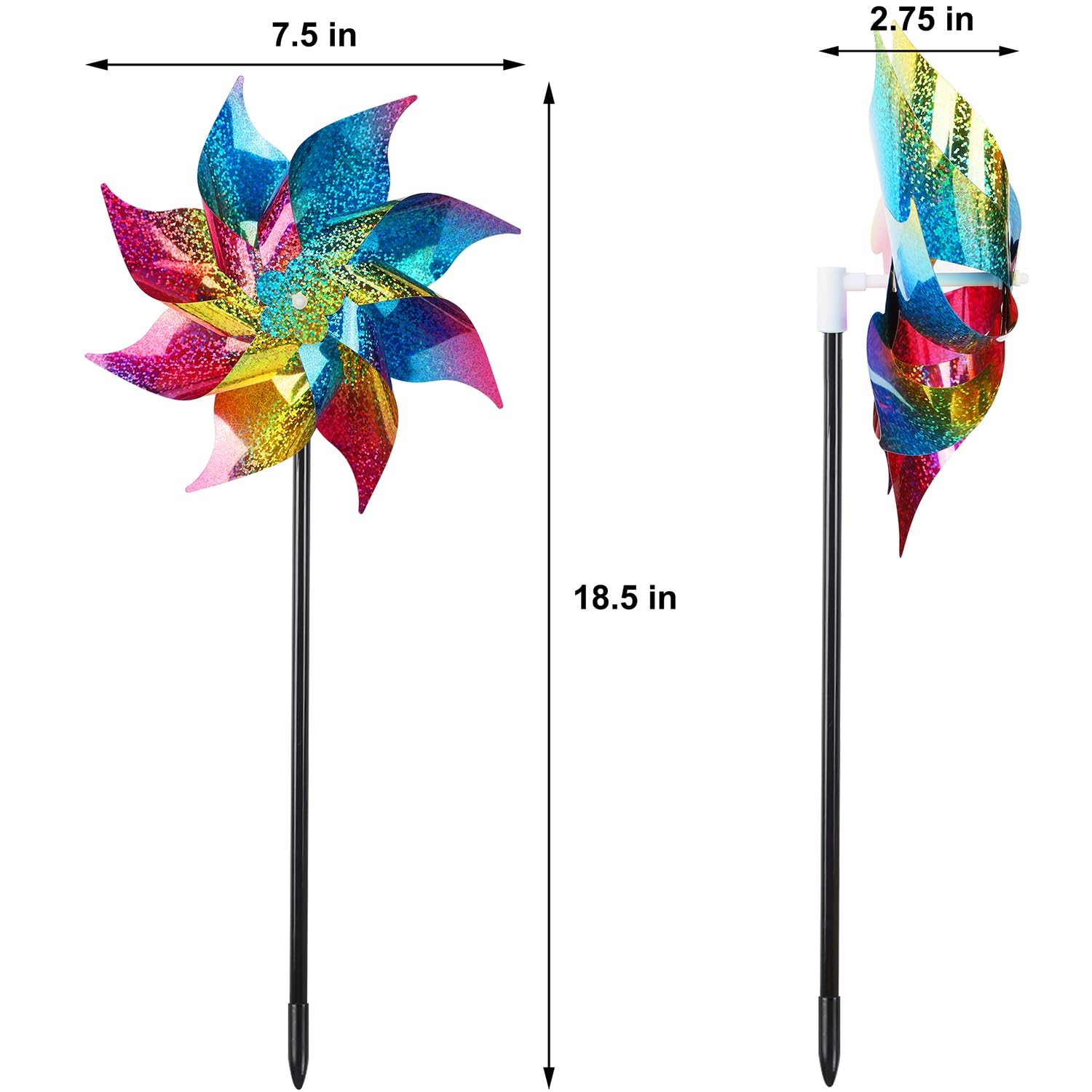 Hausse rainbow pinwheel on stake demonstrates easy setup for sunlit garden decor.