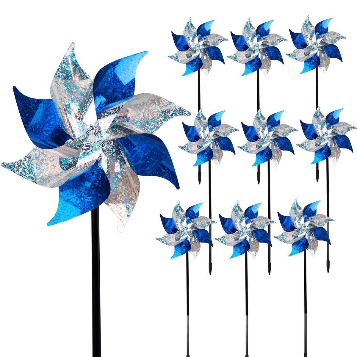 Hausse reflective pinwheels in blue-silver deter birds from your yard