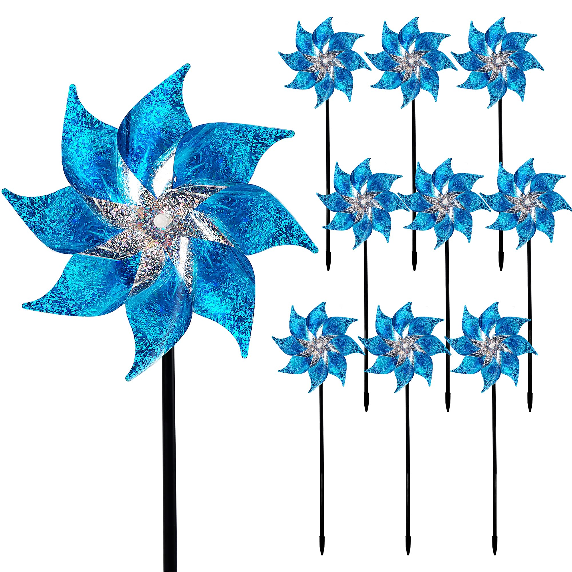 Hausse reflective pinwheels on stakes brighten the yard and deter birds.