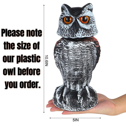 Hausse rotating head owl detail shows wind‑driven motion to startle birds.