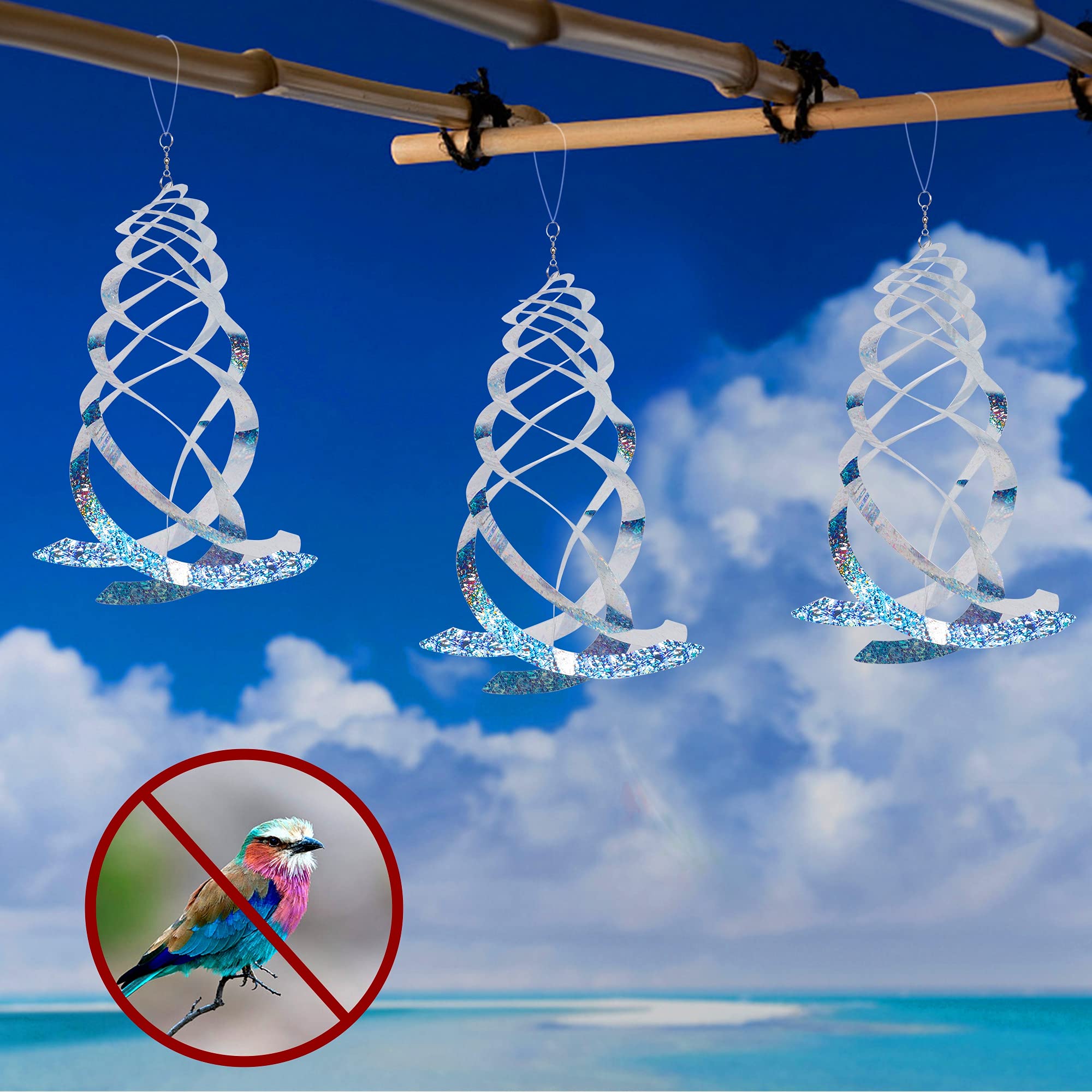 Hausse garden spinner hanging on a tree demonstrates decorative appeal and practical deterrence