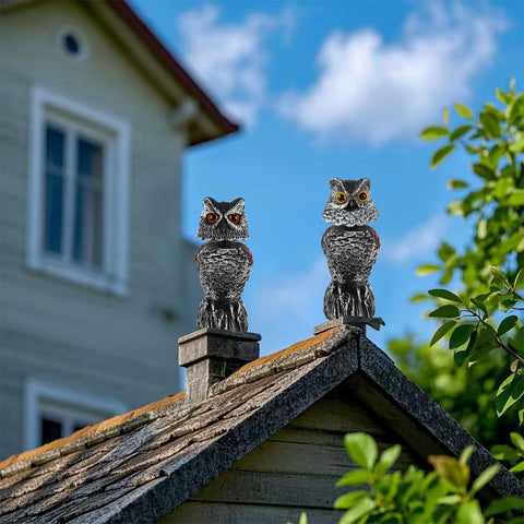 Hausse wagging head owl decoy adds lifelike motion to deter pests