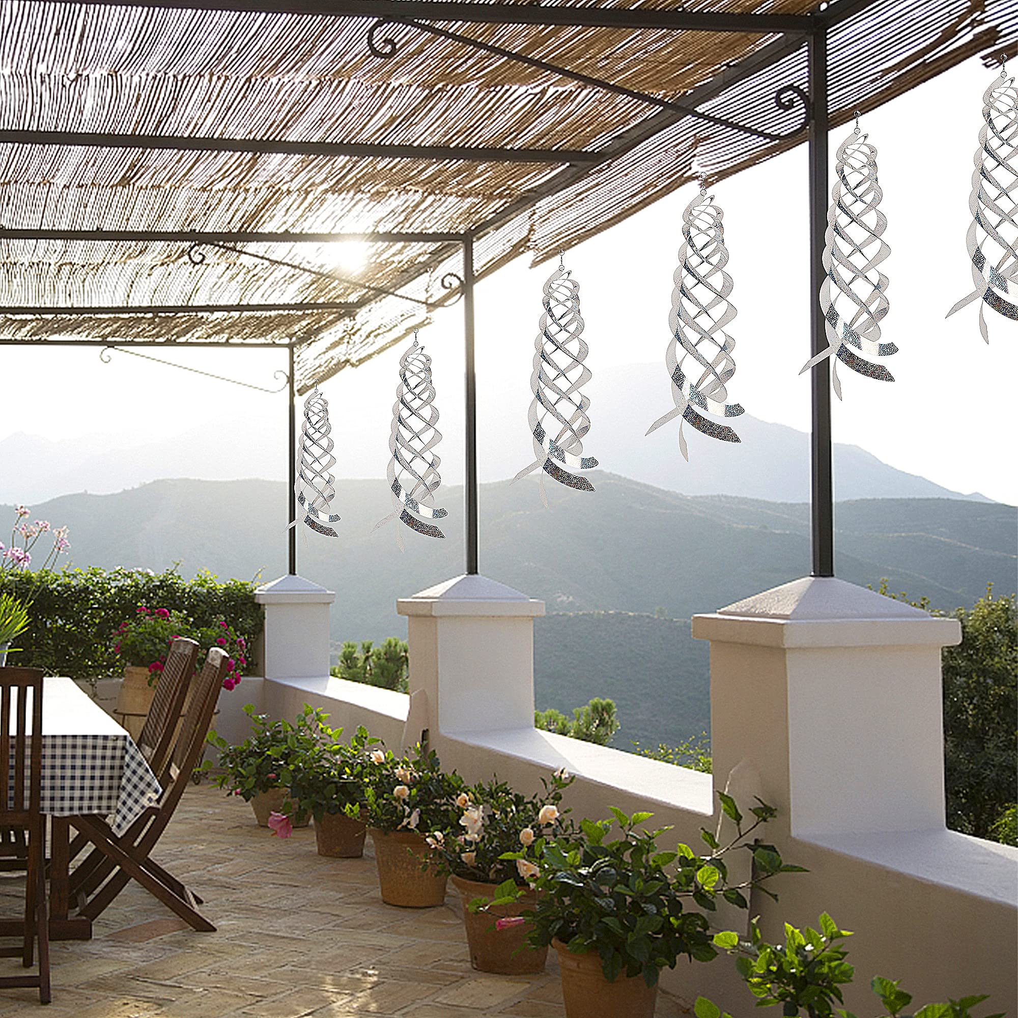 Hausse wind-activated spinners install easily with included nylon lanyards.