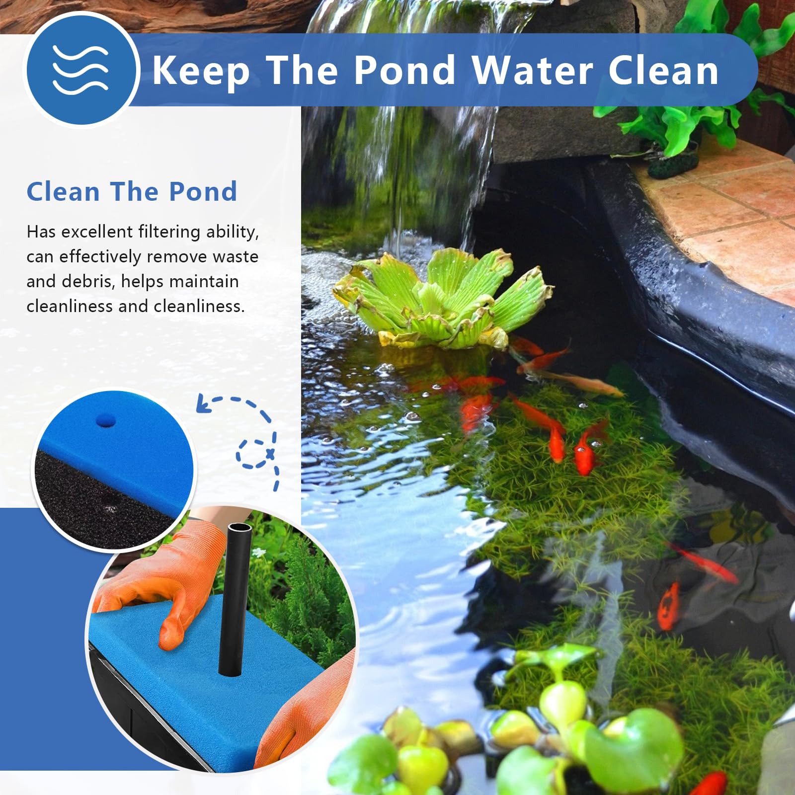 HAVANSIDY in-pond filtration with HAVANSIDY pads shown in use