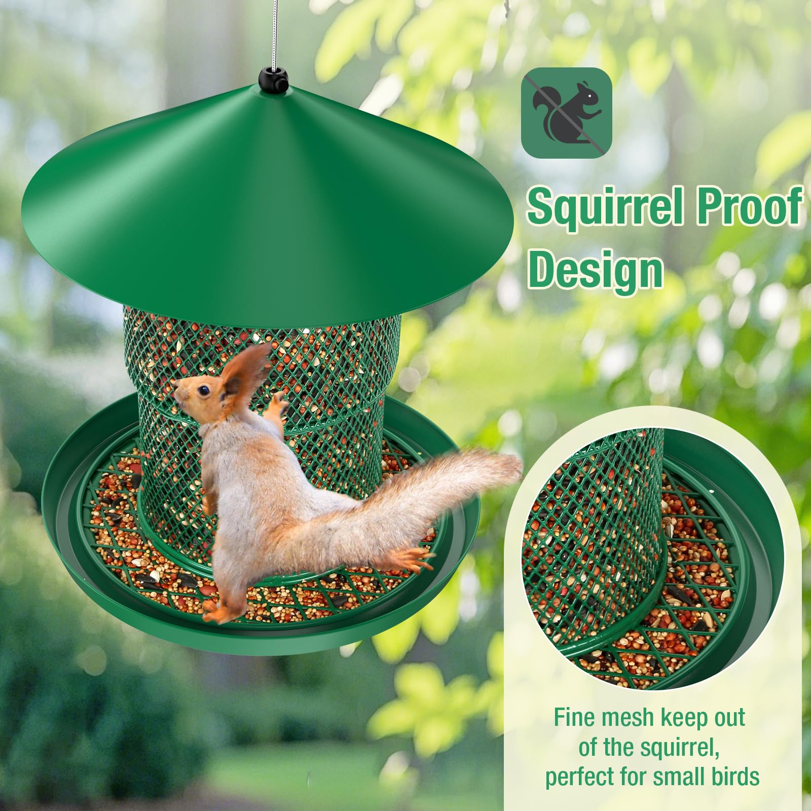 HAVENATURE squirrel-proof mesh blocks larger intruders while feeding small birds
