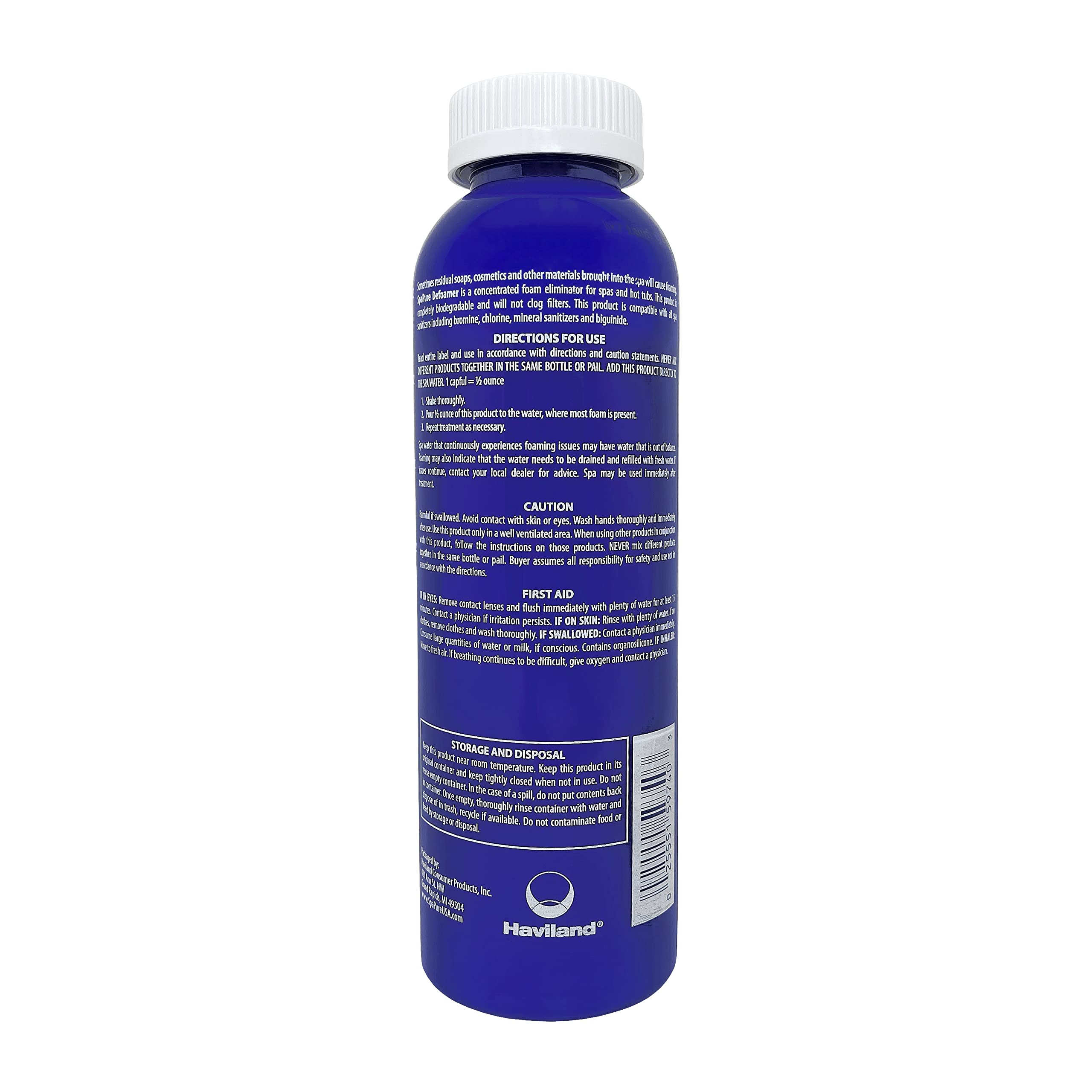 Haviland SpaPure Defoamer on foam surface improves spa water clarity and comfort
