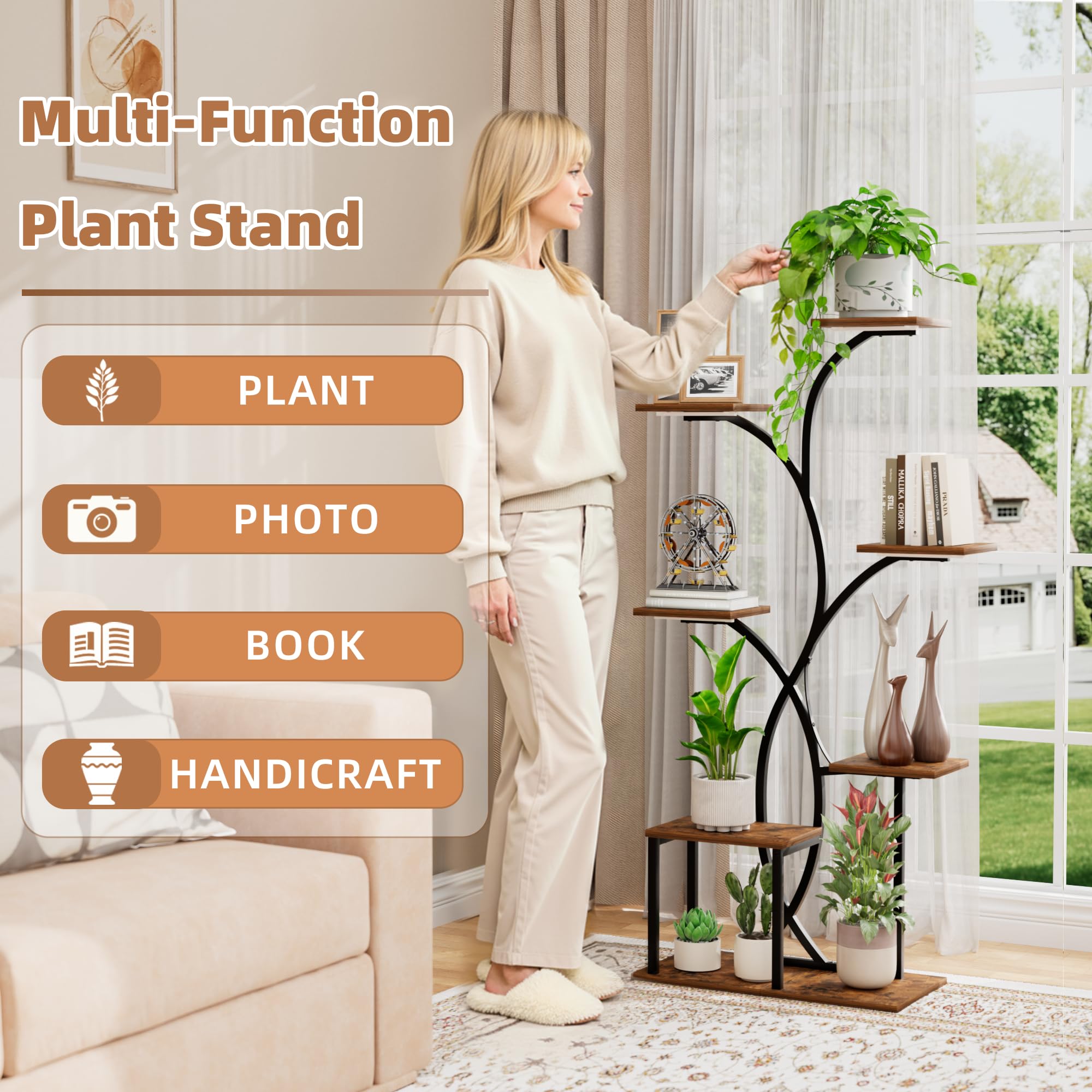 HAVLOTII corner stand blends metal and wood for stylish display.