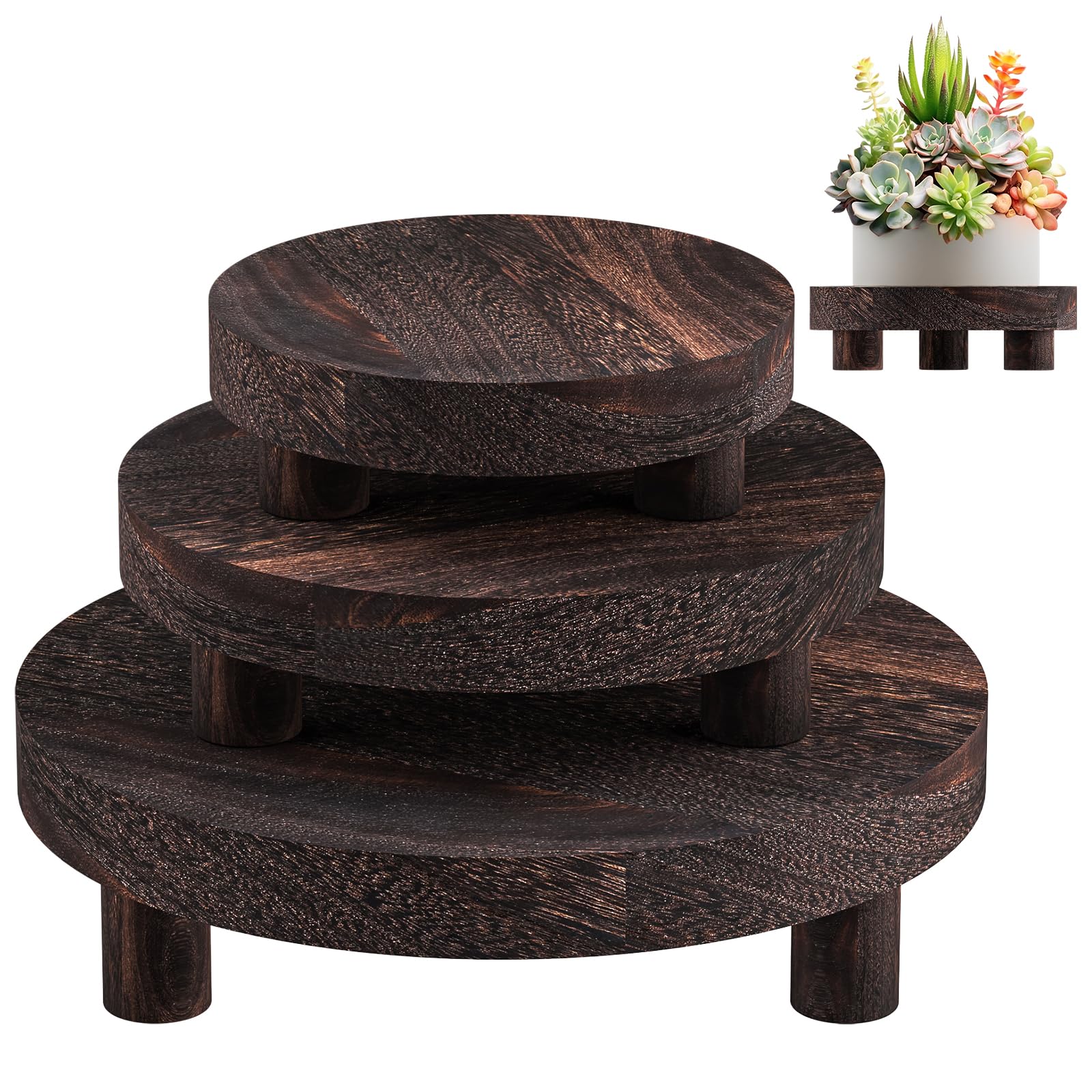 HAWHUV round wood plant stand, 6in diameter, 0.98in height for compact desktop display.
