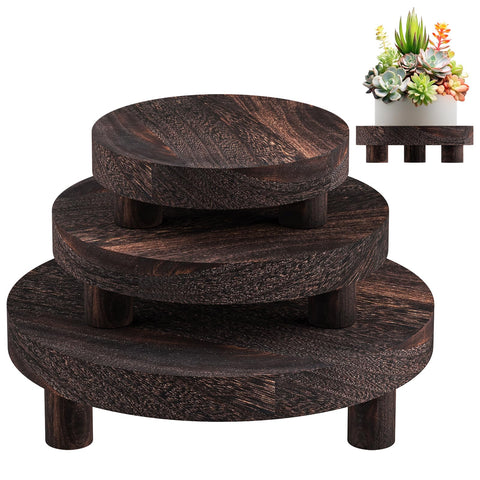HAWHUV round wood plant stand, 6in diameter, 0.98in height for compact desktop display.