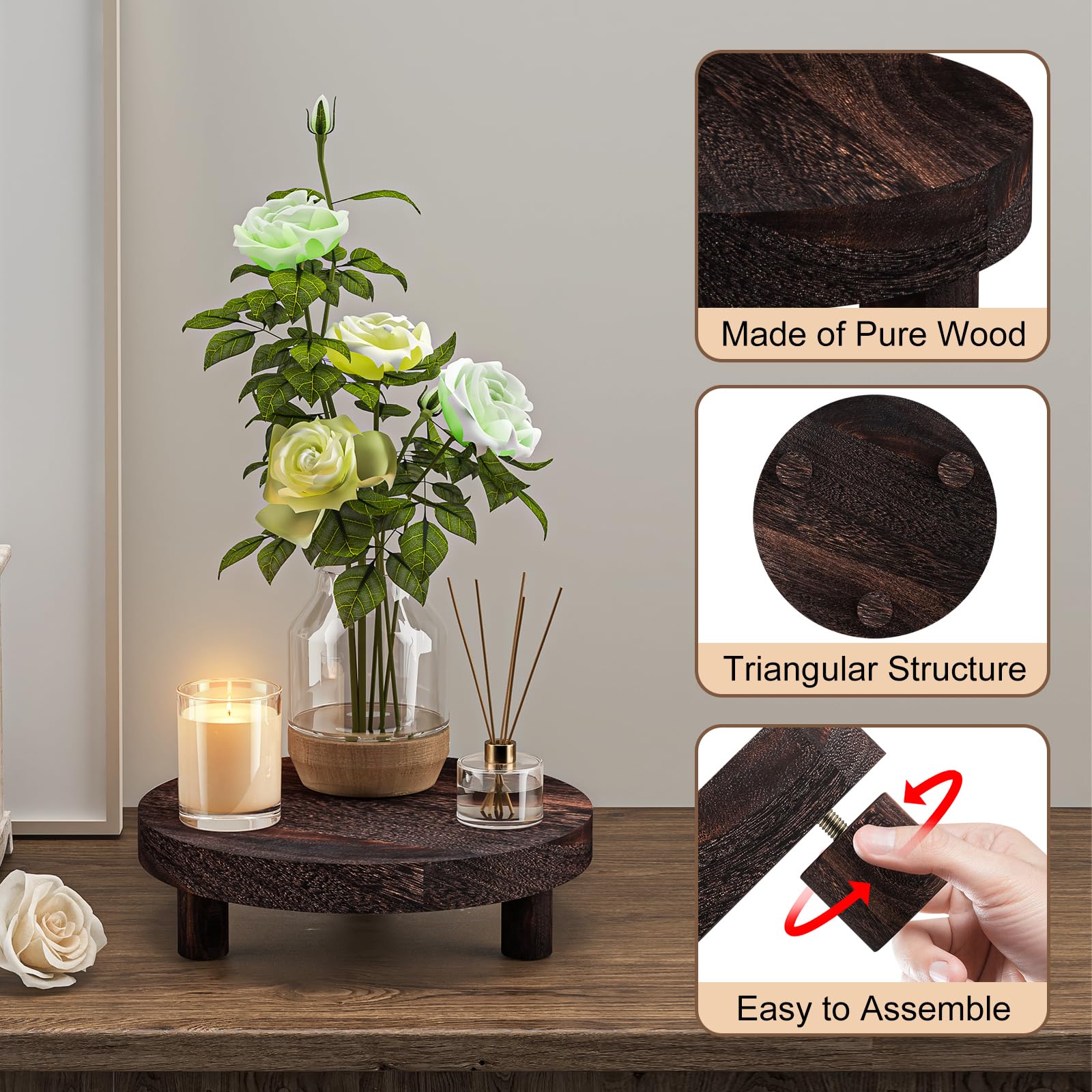 HAWHUV round wood plant stand, 6in diameter, 1.77in height creates layered display.