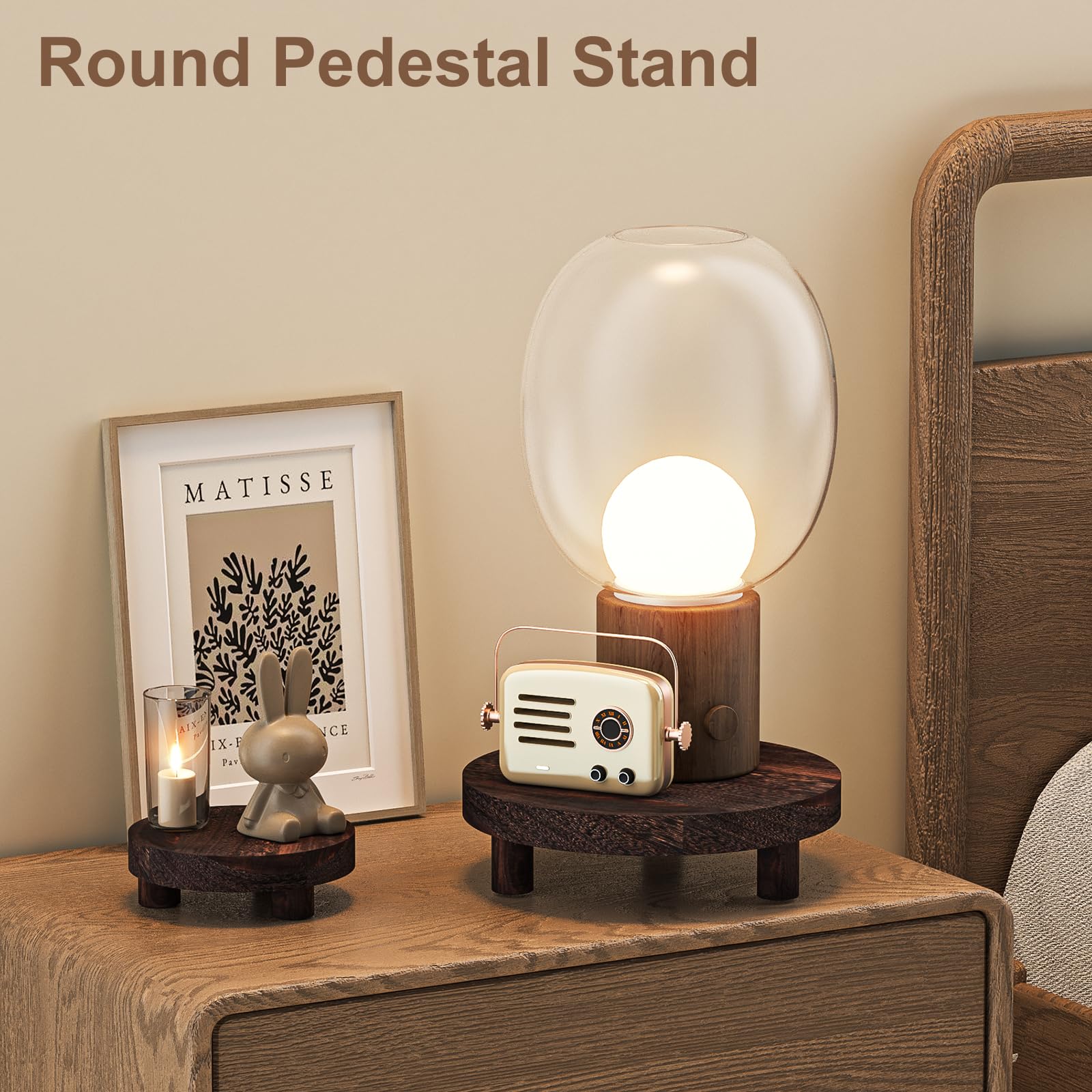 HAWHUV round wood plant stand, 8in diameter, 1.77in height creates layered display.