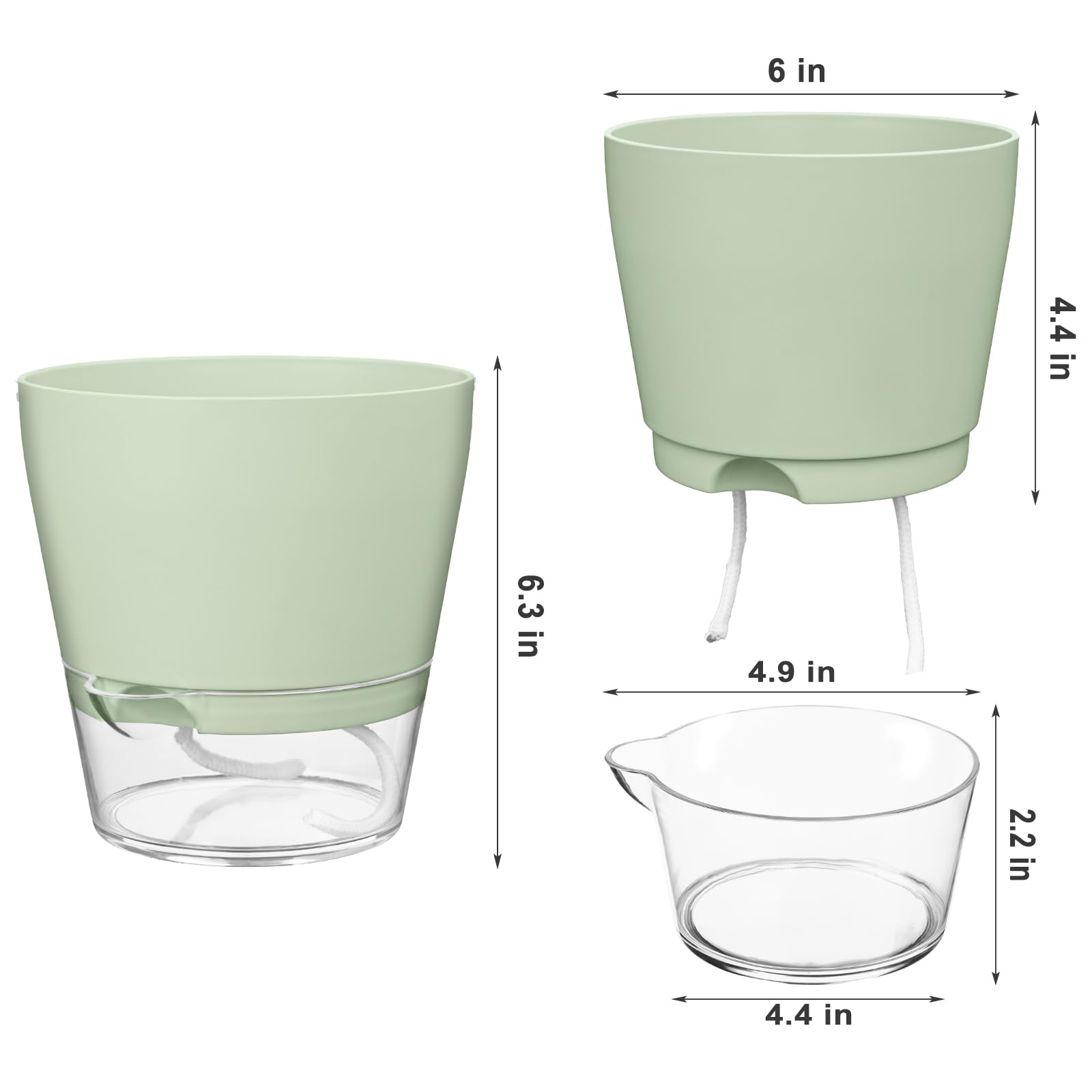 Hayder self-watering pot green 6inch highlights easy moisture management for busy homes.