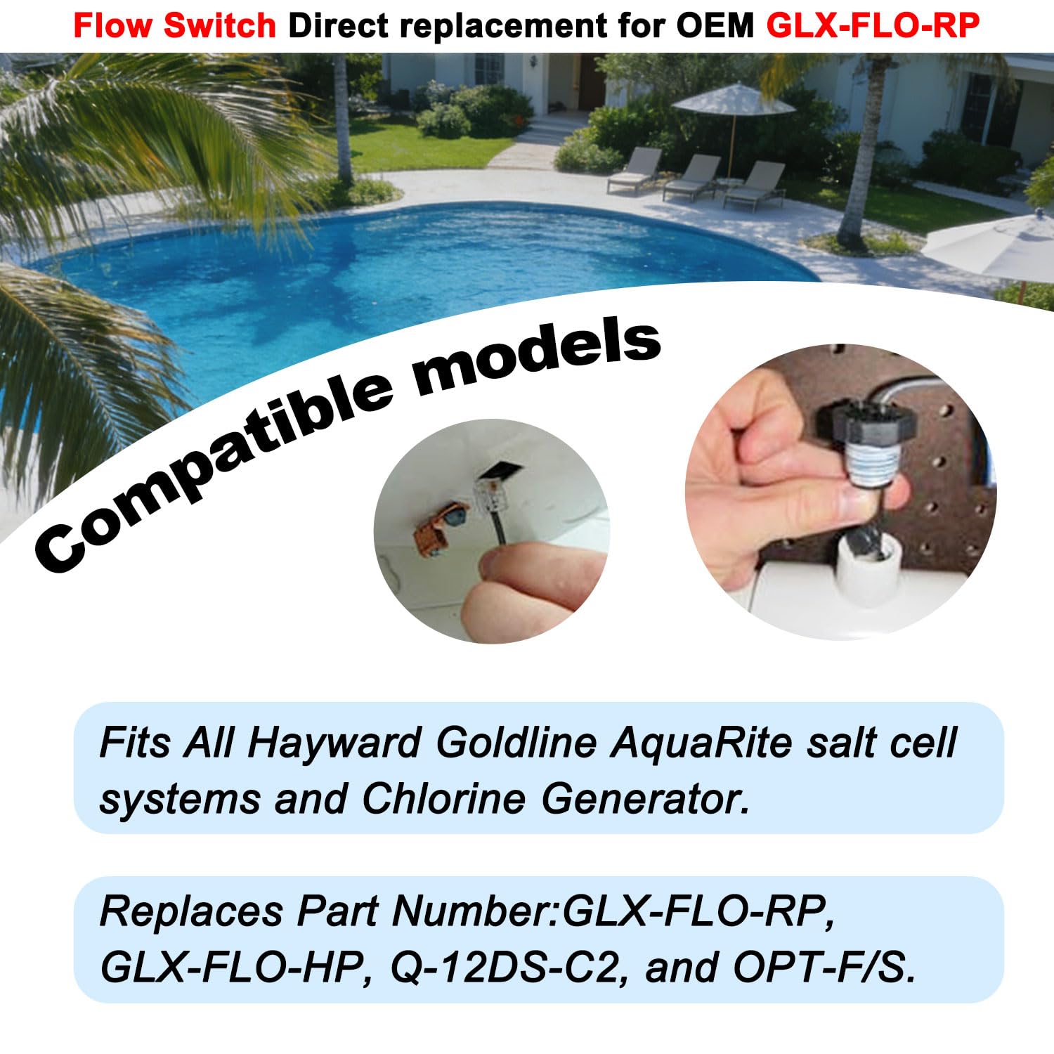 Hayward flow switch with 15-foot cable assembly for easy, flexible installation near the control box.