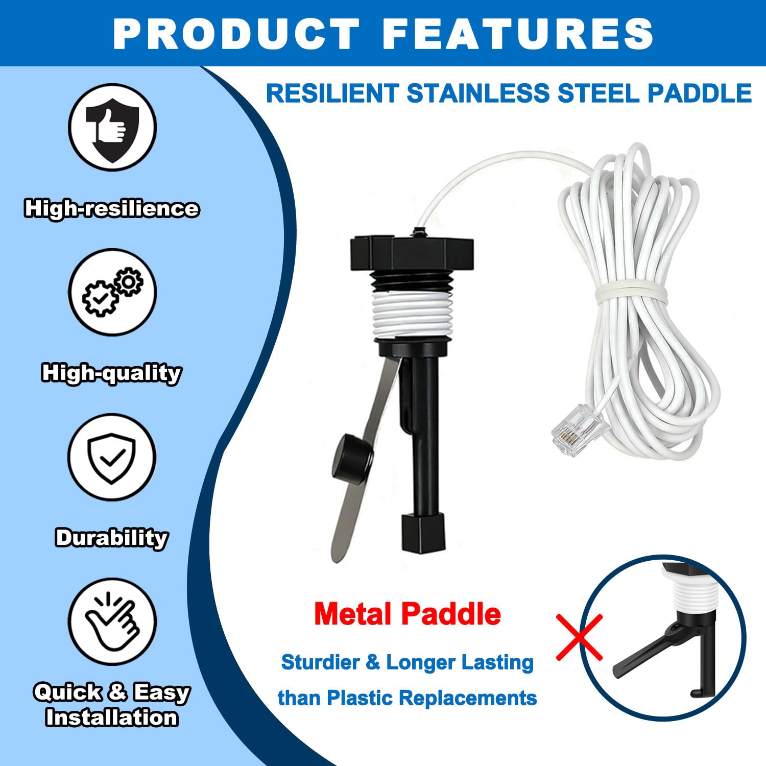 Hayward metal paddle with high-resilience stainless steel for long service life.