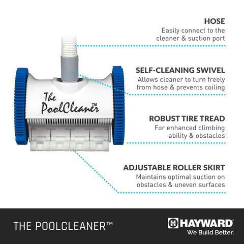 Hayward Poolvergnuegen installs via suction port or skimmer for easy setup.