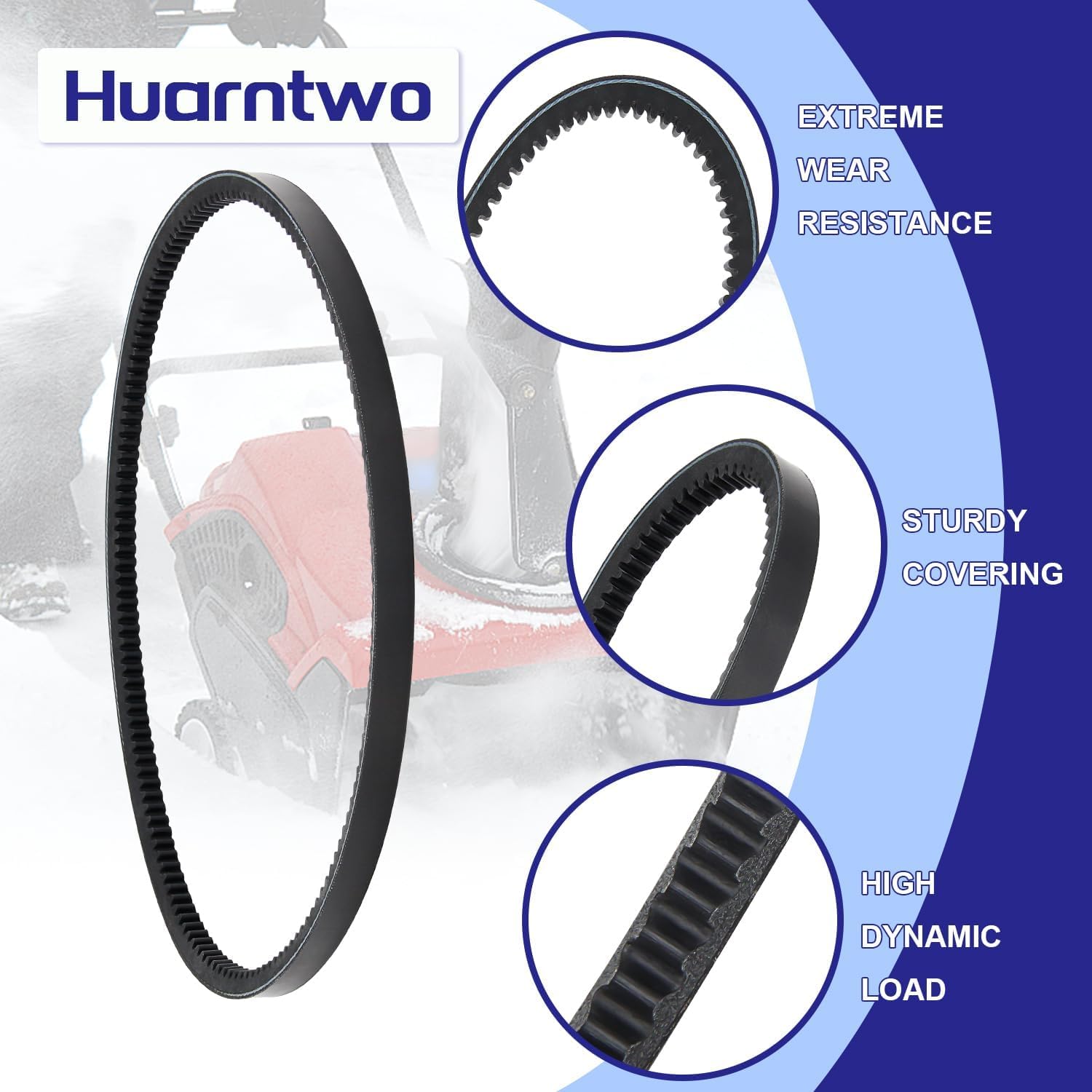 HAZKO auger drive belt fits 2-stage snow throwers.